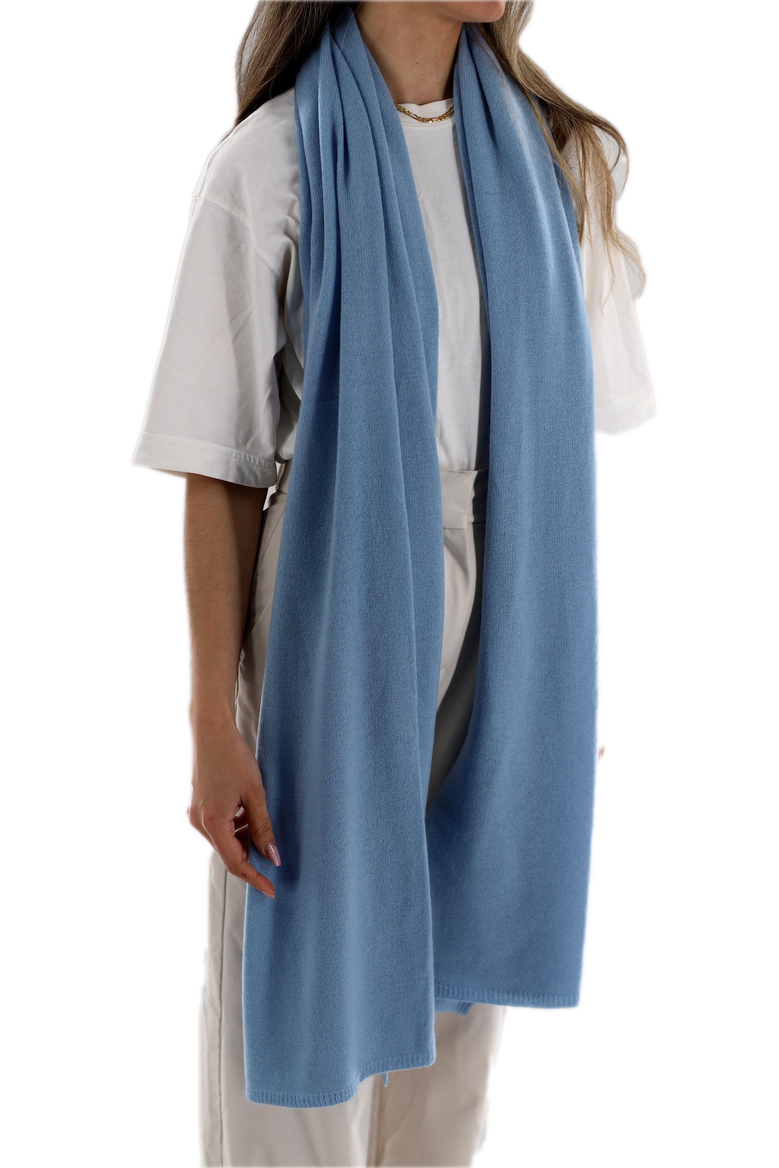 La Fiorentina SUPER SOFT Cashmere Blend Knit Shawl - Light Blue - Cashmere Wrap - La Fiorentina GC57203T-LIGHTBLUE