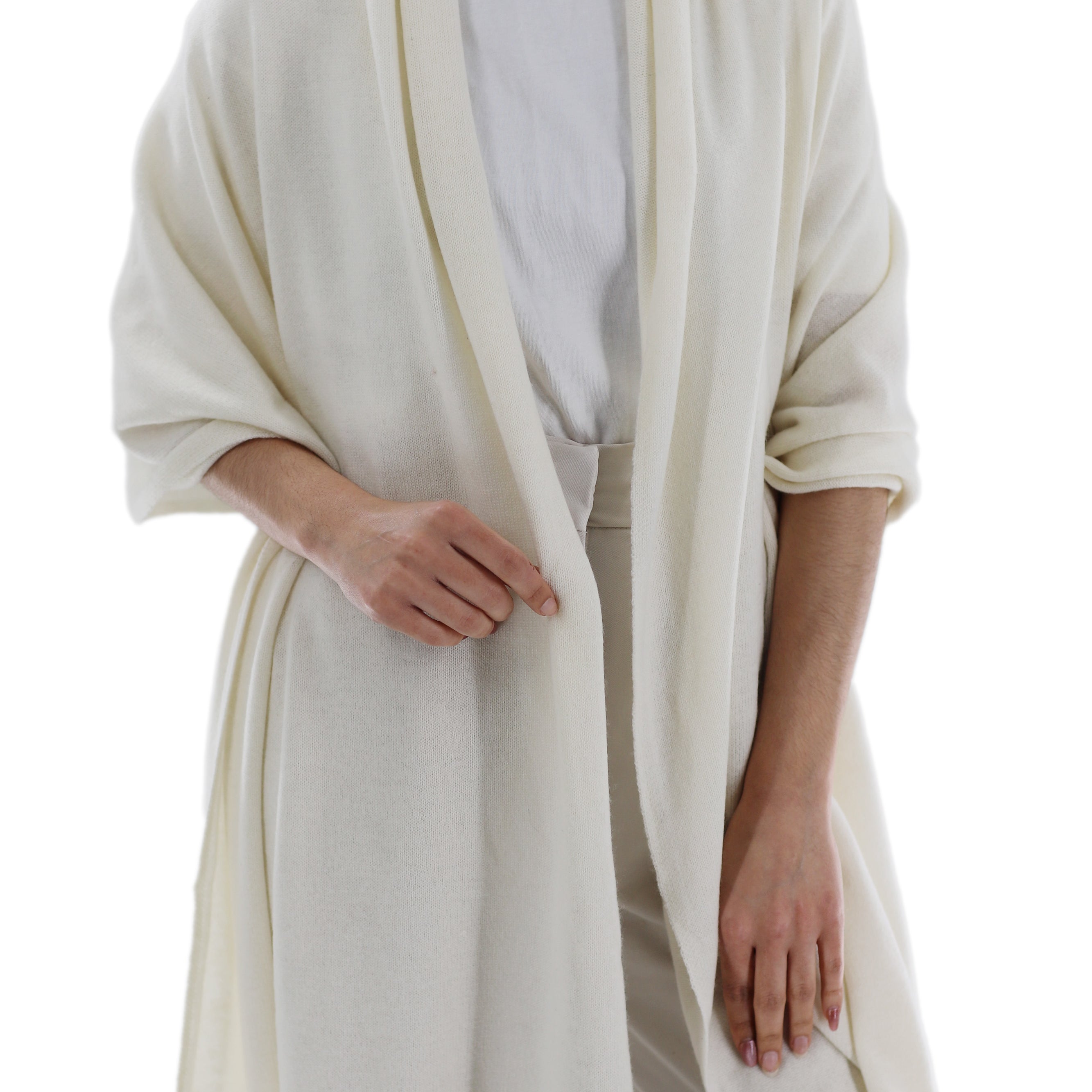 La Fiorentina SUPER SOFT Cashmere Blend Knit Shawl - Ivory - Cashmere Wrap - La Fiorentina GC57203T-IVORY