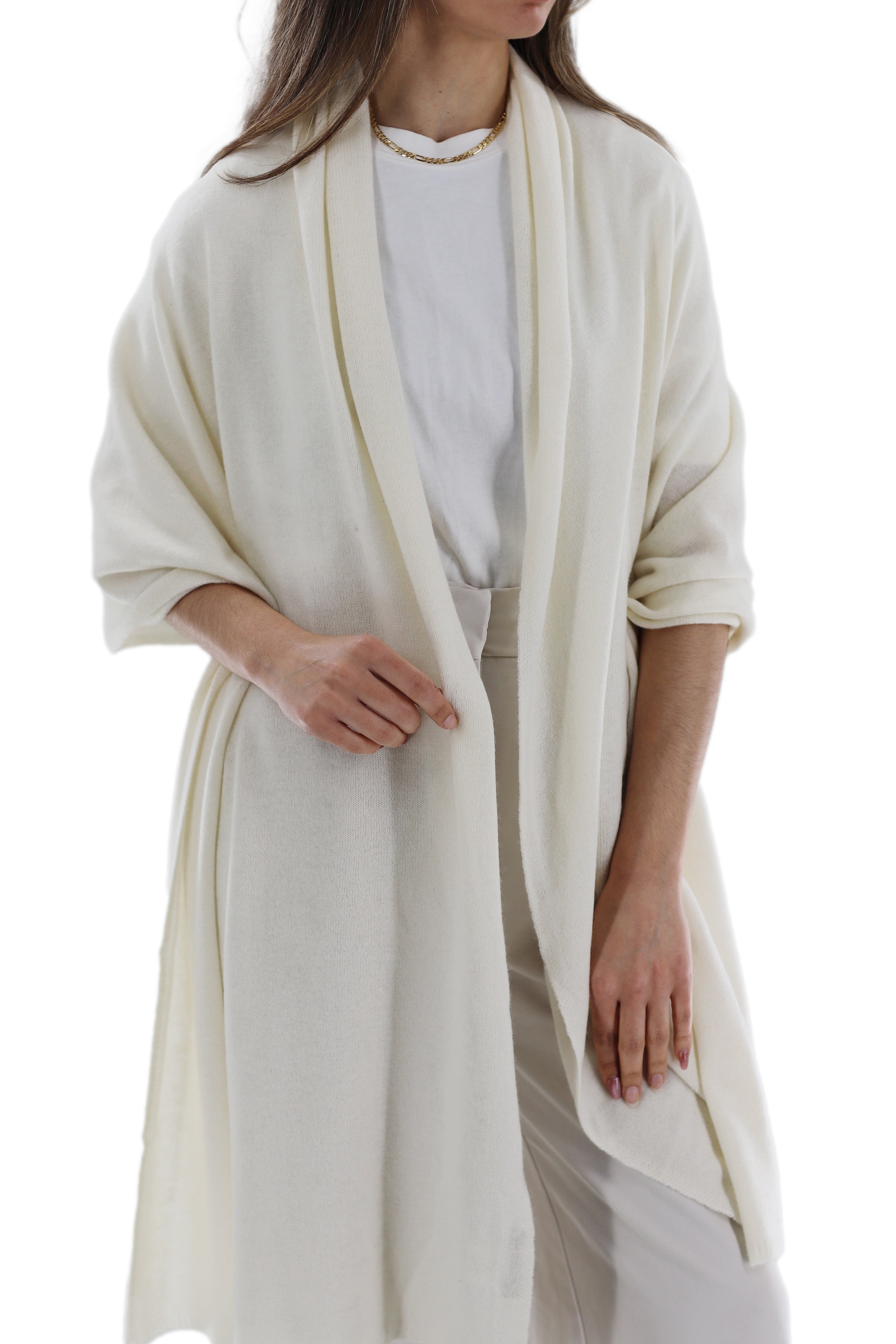 La Fiorentina SUPER SOFT Cashmere Blend Knit Shawl - Ivory - Cashmere Wrap - La Fiorentina GC57203T-IVORY