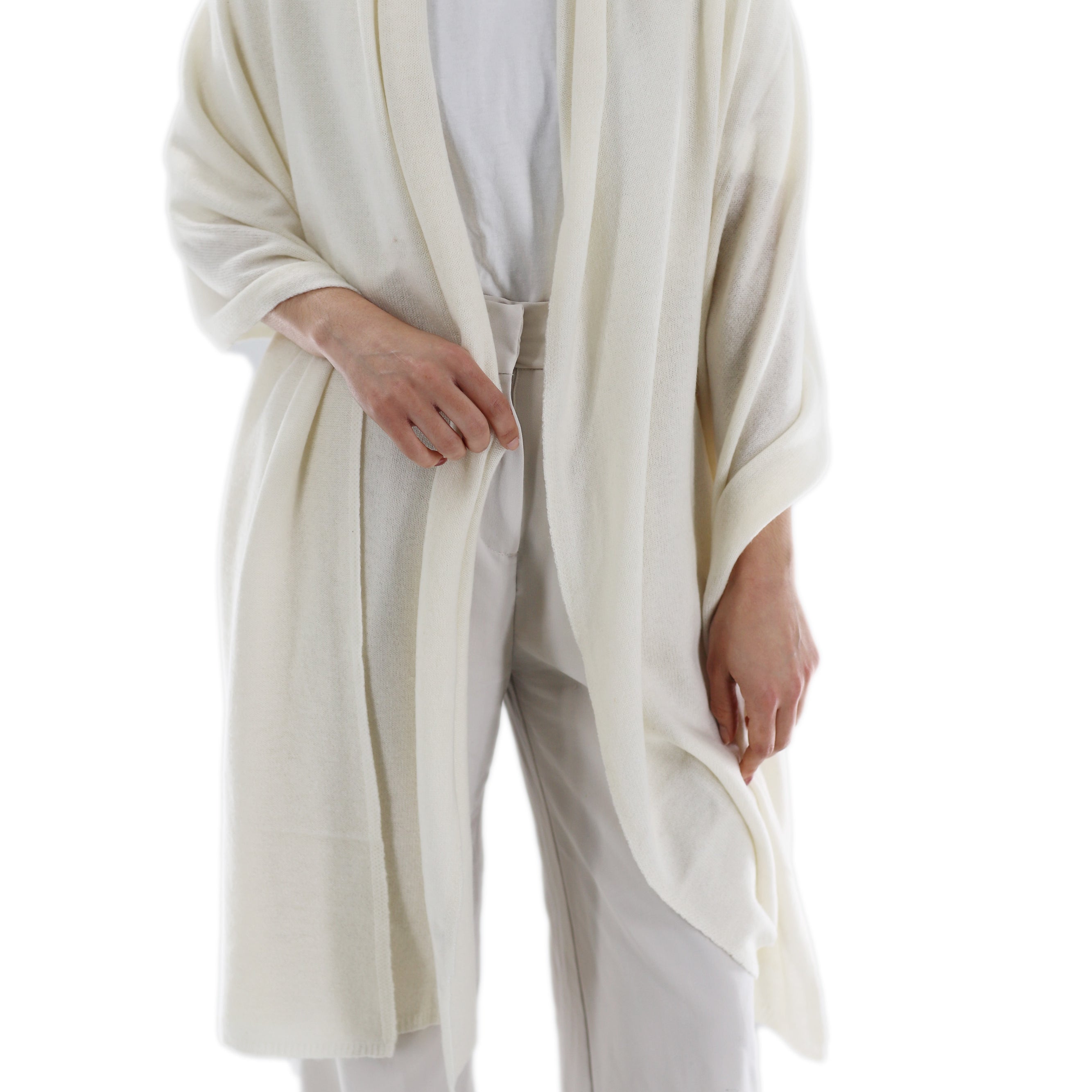 La Fiorentina SUPER SOFT Cashmere Blend Knit Shawl - Ivory - Cashmere Wrap - La Fiorentina GC57203T-IVORY
