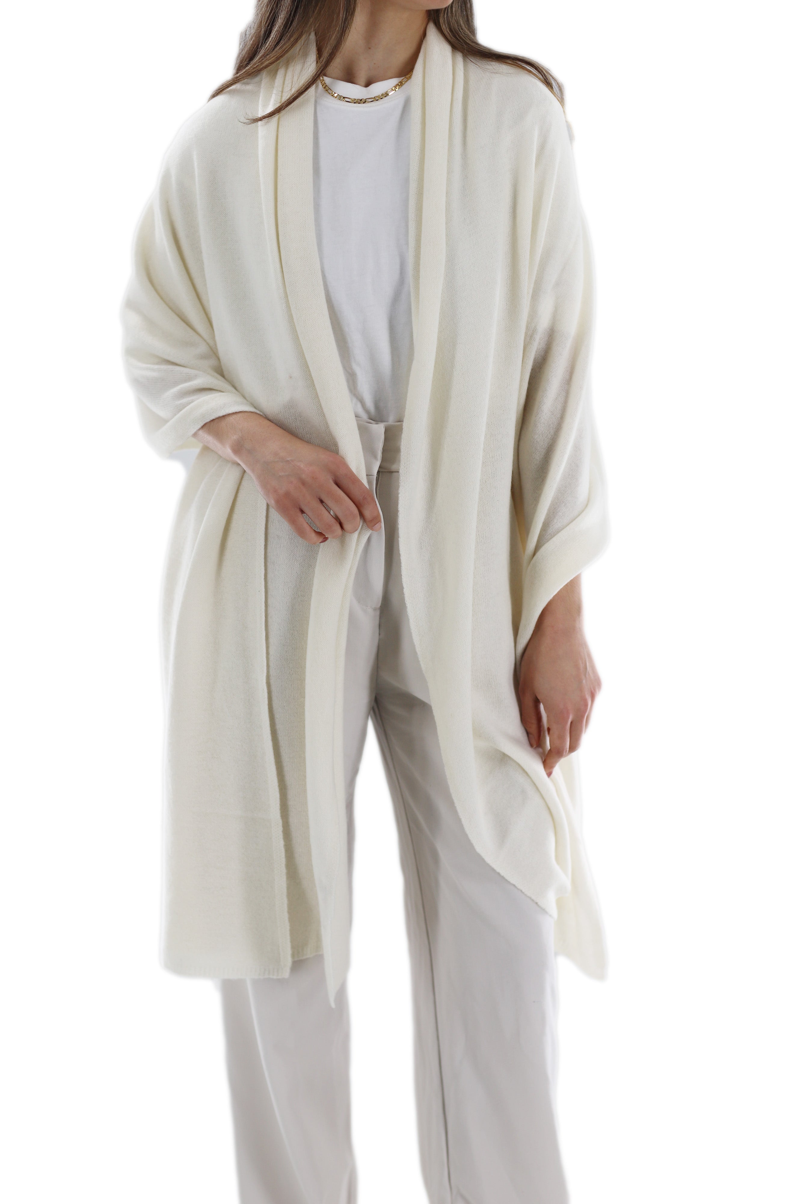 La Fiorentina SUPER SOFT Cashmere Blend Knit Shawl - Ivory - Cashmere Wrap - La Fiorentina GC57203T-IVORY