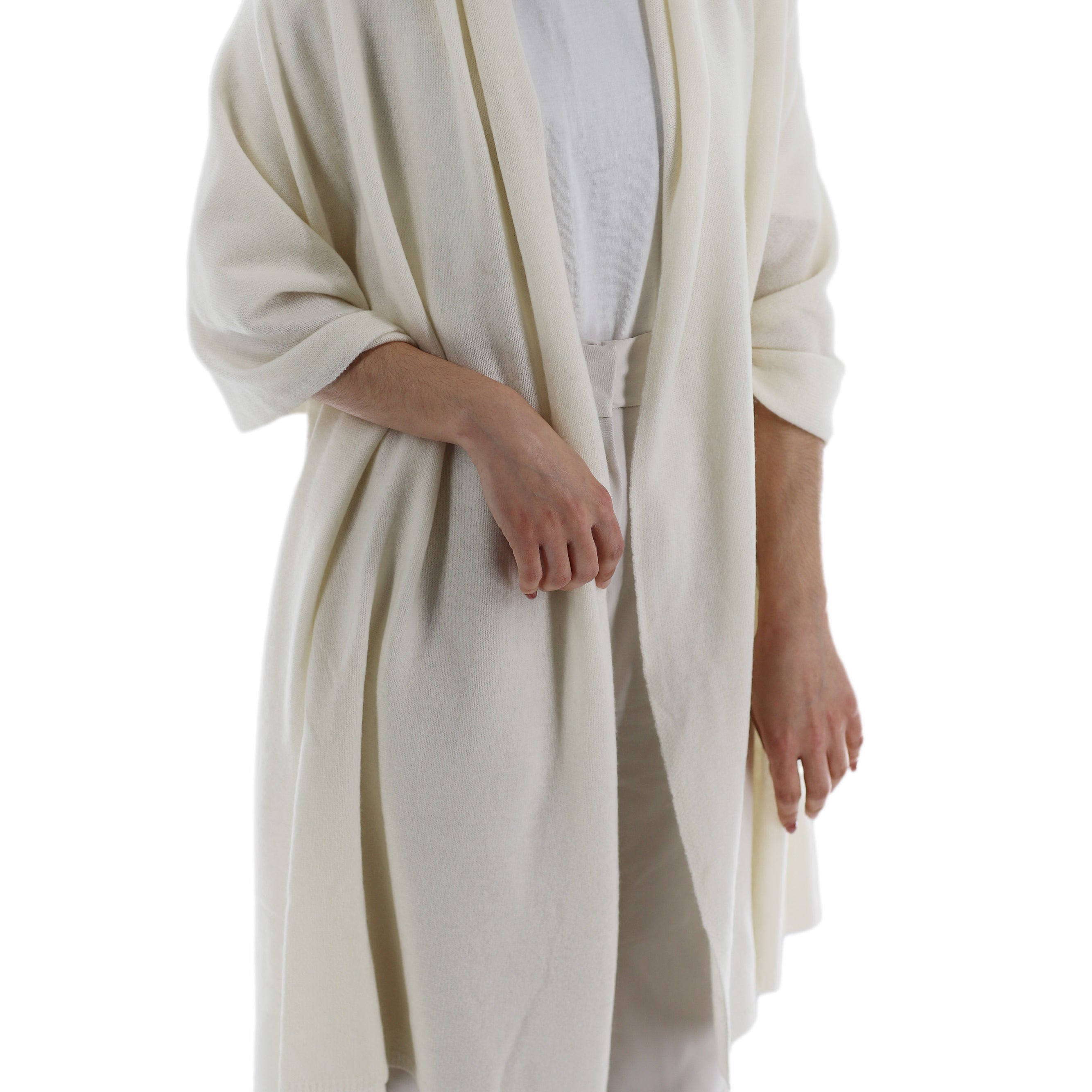 La Fiorentina SUPER SOFT Cashmere Blend Knit Shawl - Ivory - Cashmere Wrap - La Fiorentina GC57203T-IVORY