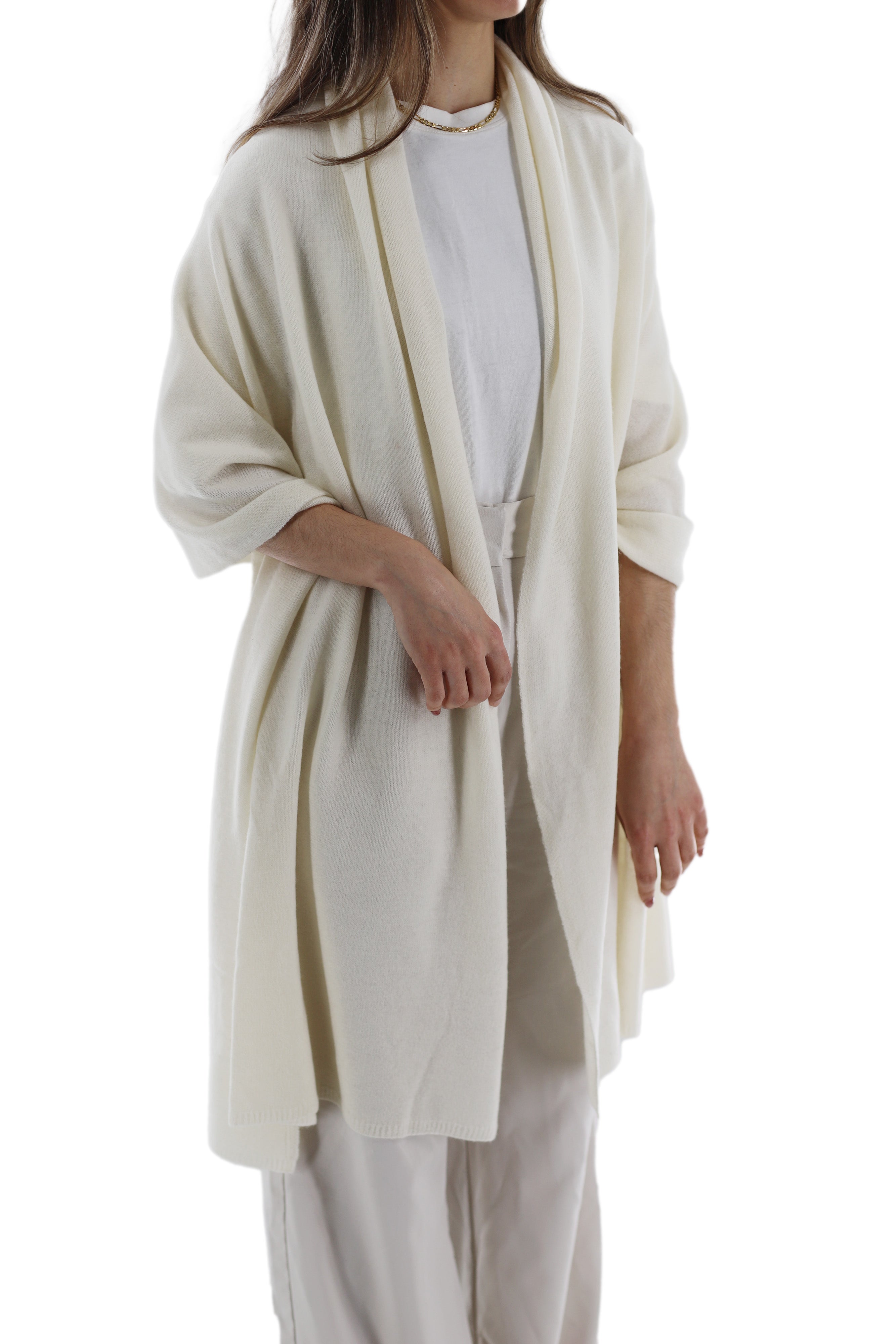 La Fiorentina SUPER SOFT Cashmere Blend Knit Shawl - Ivory - Cashmere Wrap - La Fiorentina GC57203T-IVORY