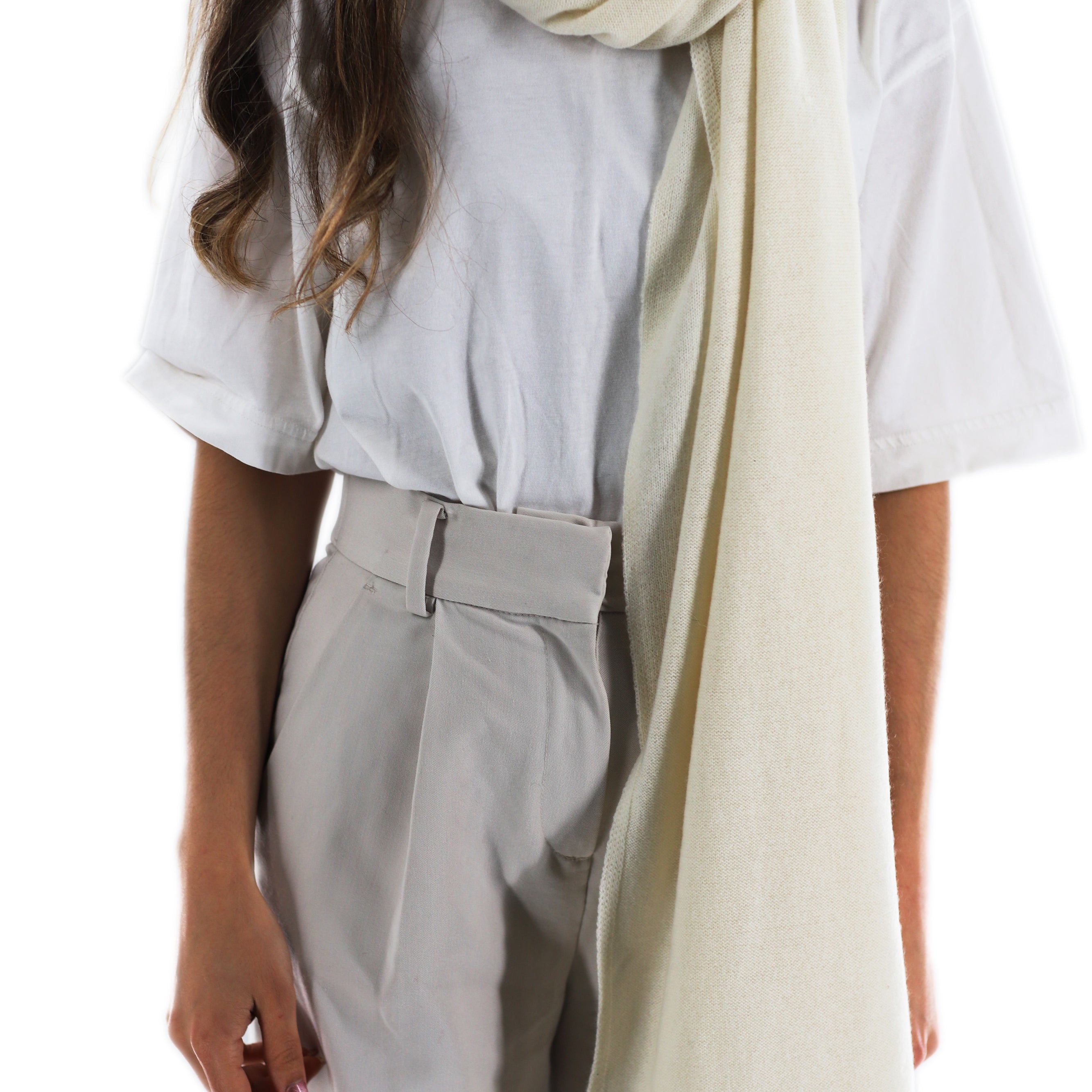 La Fiorentina SUPER SOFT Cashmere Blend Knit Shawl - Ivory - Cashmere Wrap - La Fiorentina GC57203T-IVORY