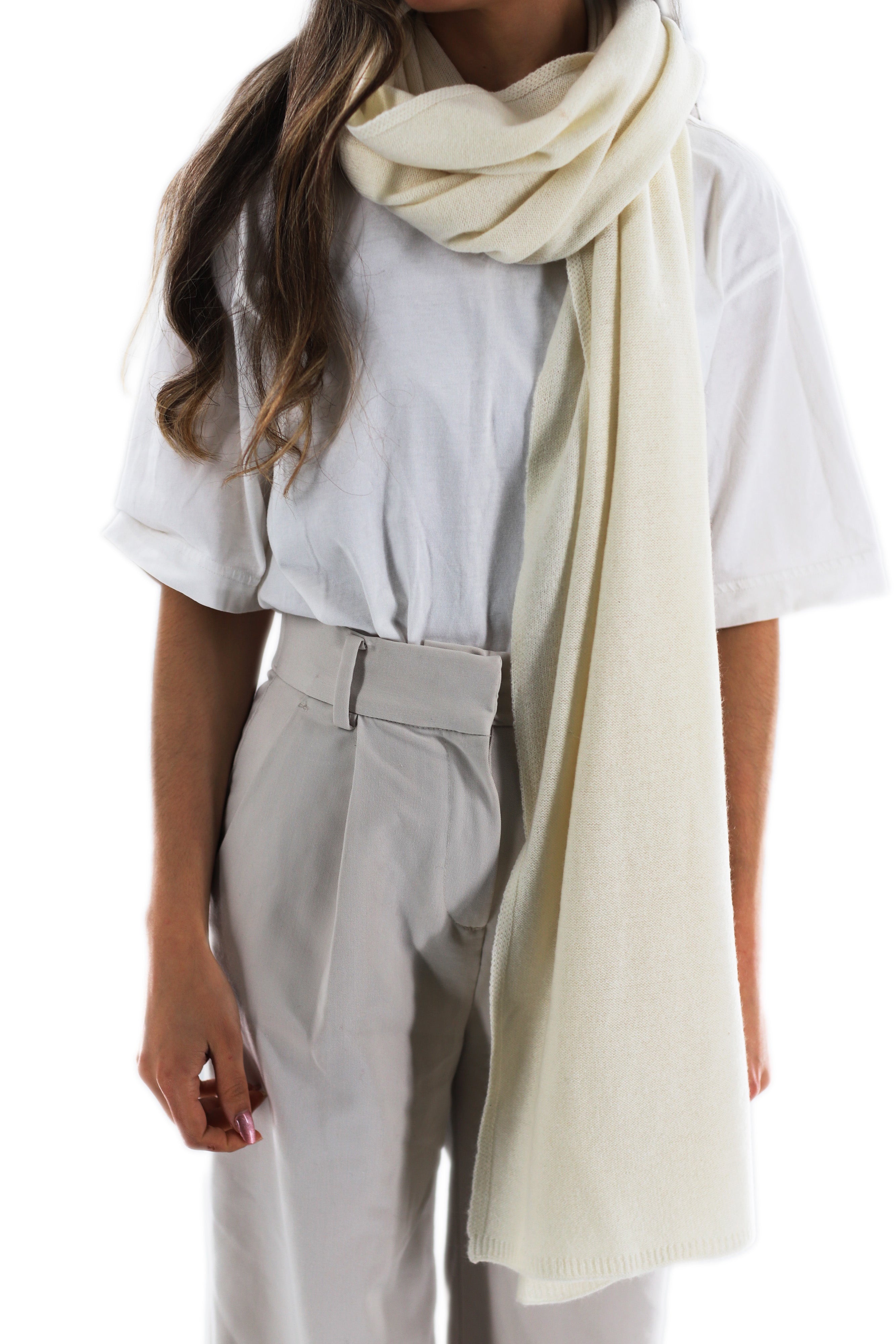 La Fiorentina SUPER SOFT Cashmere Blend Knit Shawl - Ivory - Cashmere Wrap - La Fiorentina GC57203T-IVORY