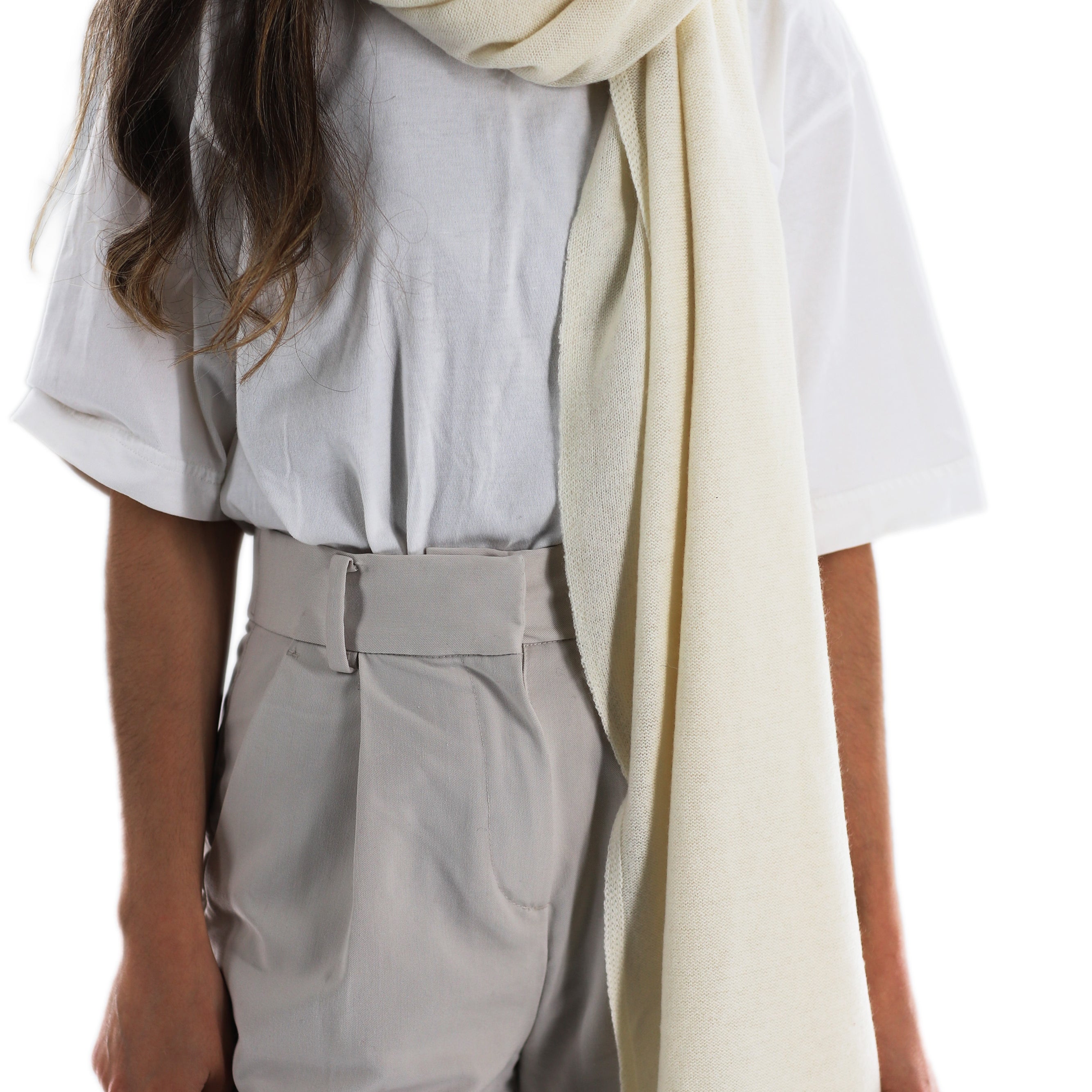 La Fiorentina SUPER SOFT Cashmere Blend Knit Shawl - Ivory - Cashmere Wrap - La Fiorentina GC57203T-IVORY