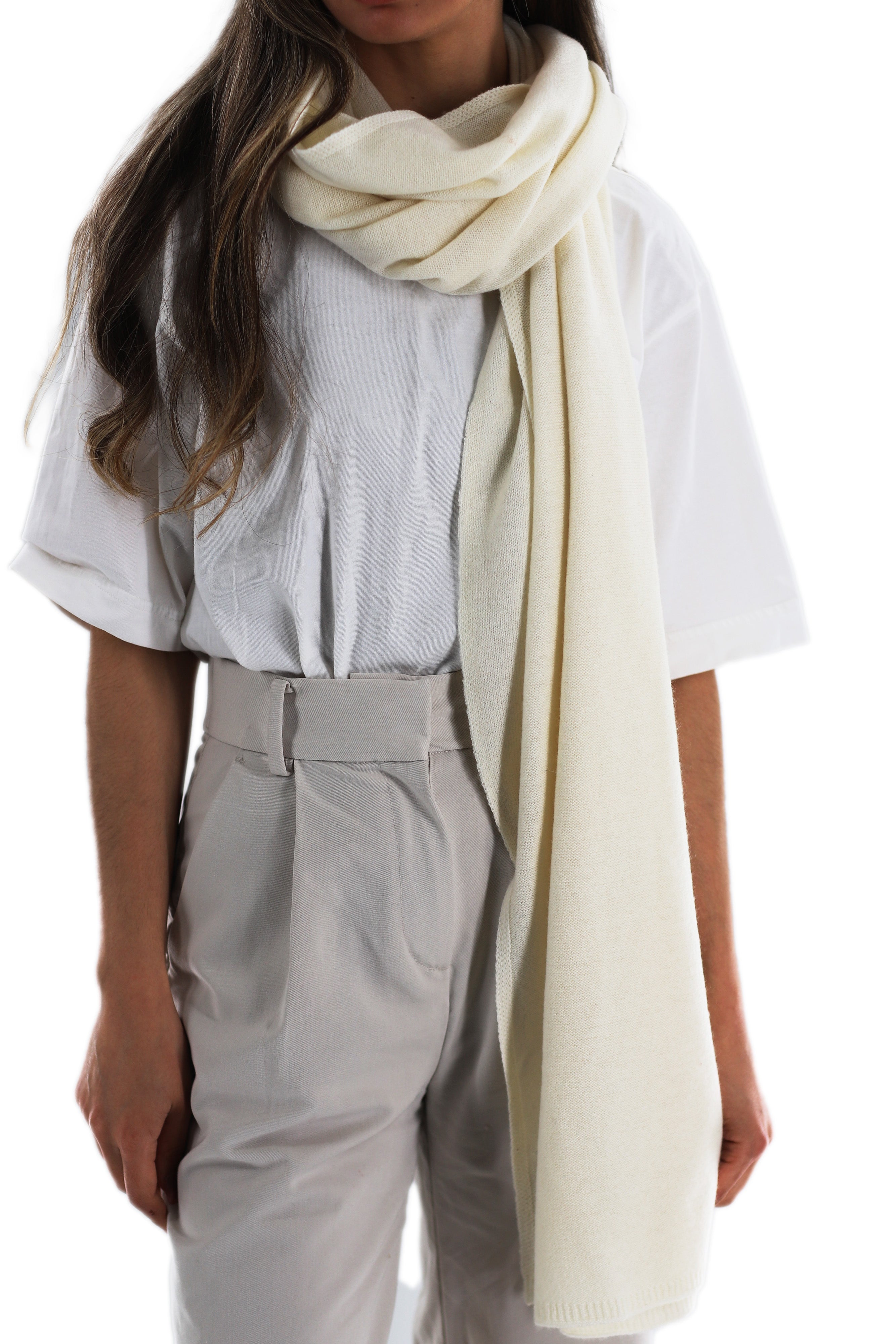 La Fiorentina SUPER SOFT Cashmere Blend Knit Shawl - Ivory - Cashmere Wrap - La Fiorentina GC57203T-IVORY