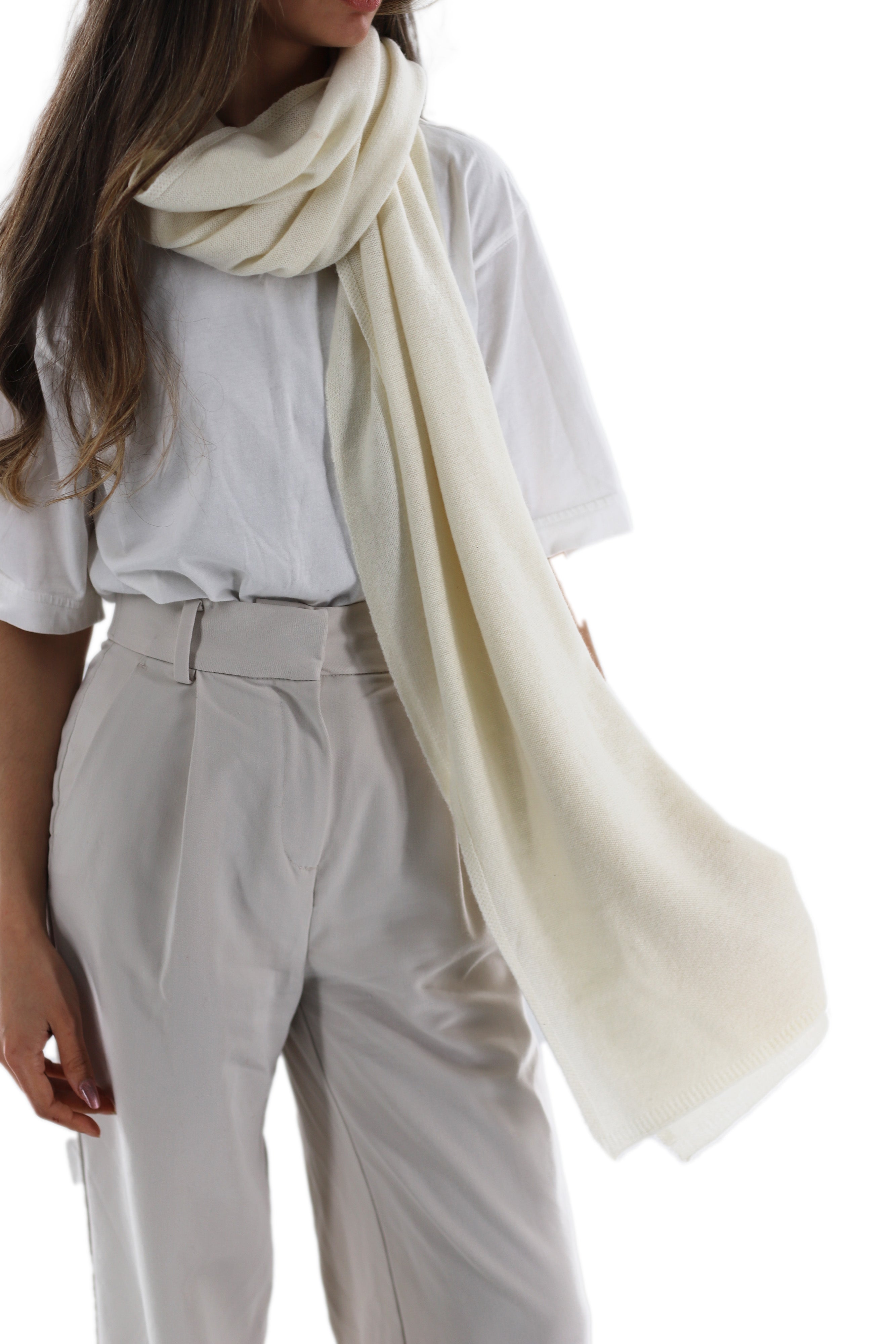 La Fiorentina SUPER SOFT Cashmere Blend Knit Shawl - Ivory - Cashmere Wrap - La Fiorentina GC57203T-IVORY