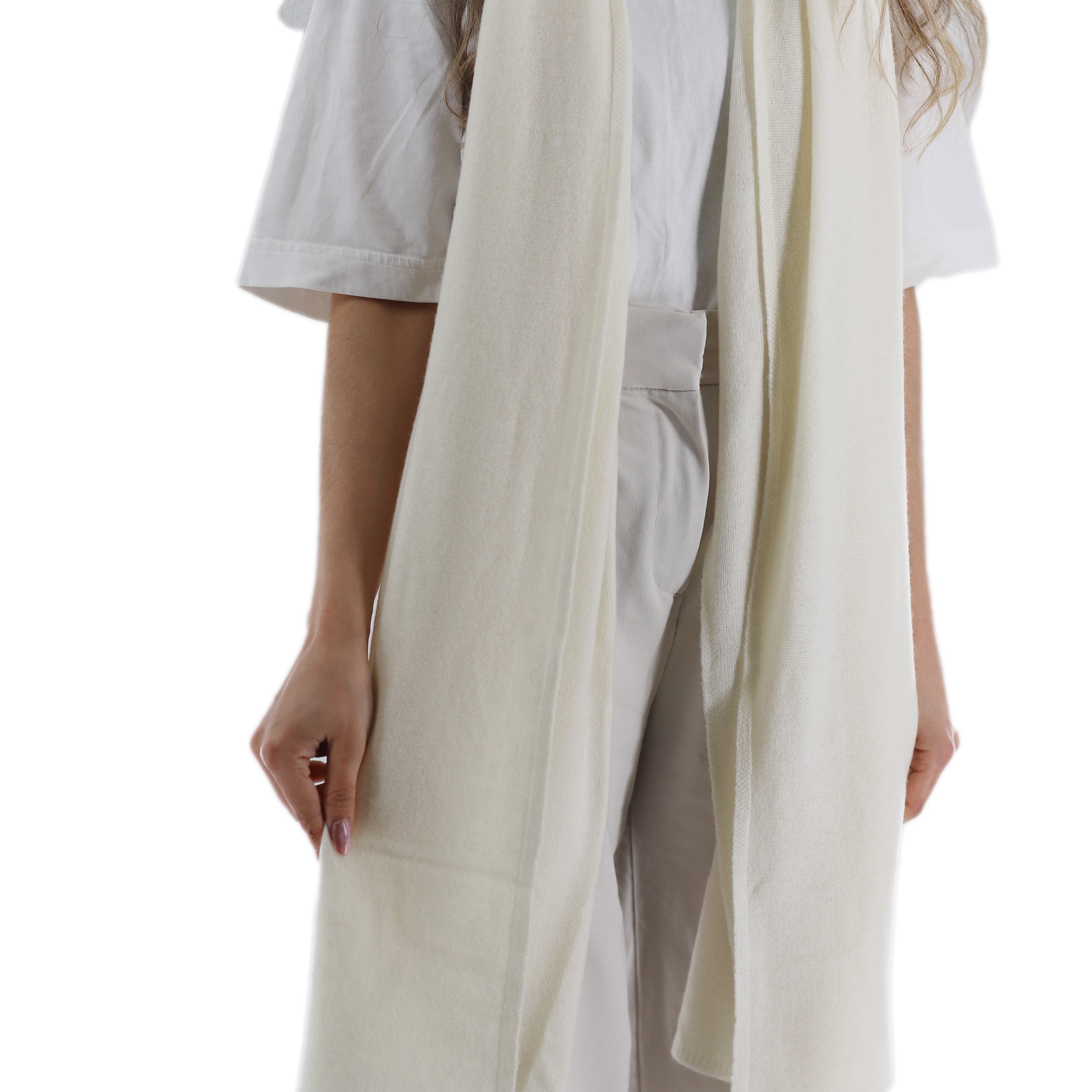 La Fiorentina SUPER SOFT Cashmere Blend Knit Shawl - Ivory - Cashmere Wrap - La Fiorentina GC57203T-IVORY