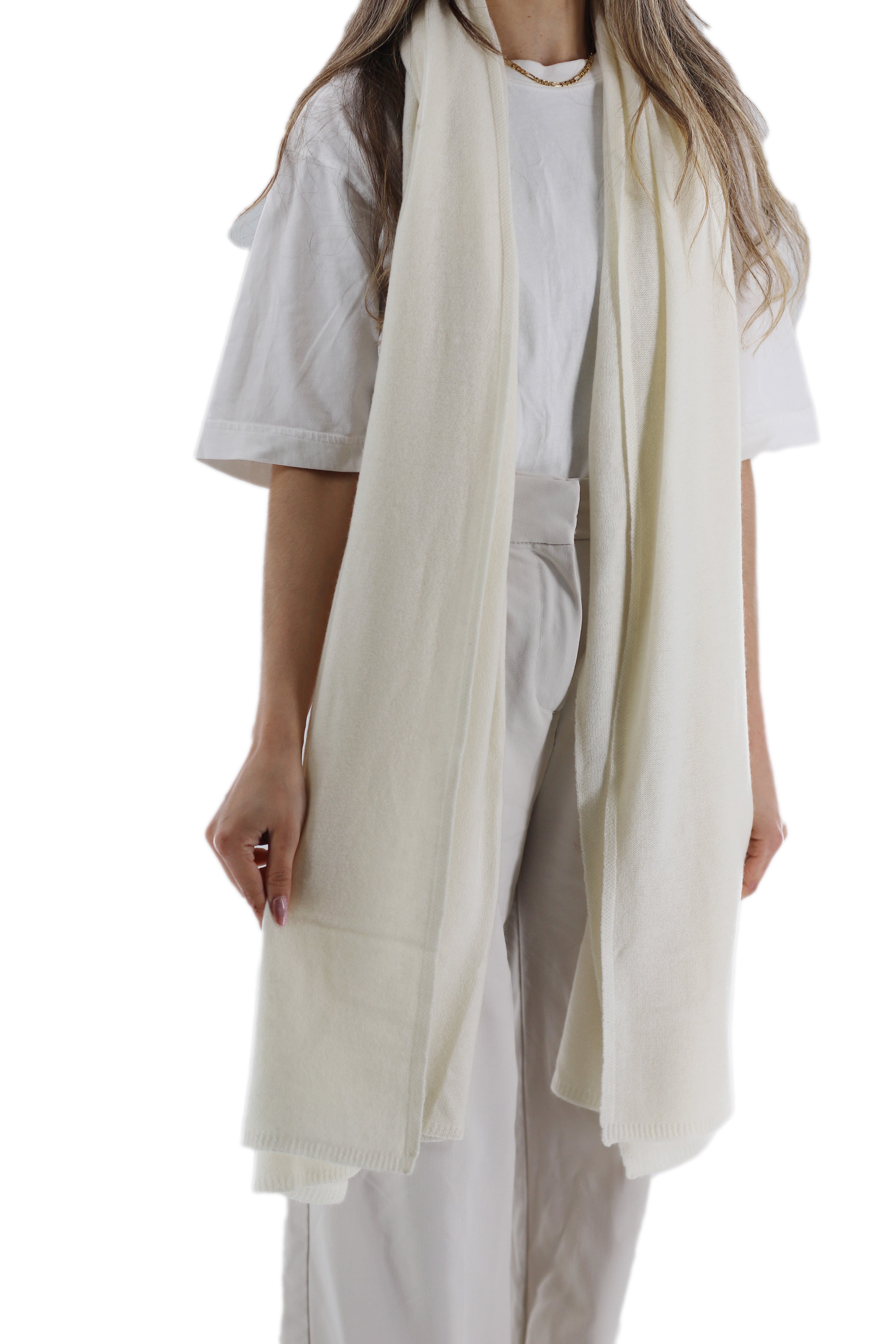 La Fiorentina SUPER SOFT Cashmere Blend Knit Shawl - Ivory - Cashmere Wrap - La Fiorentina GC57203T-IVORY