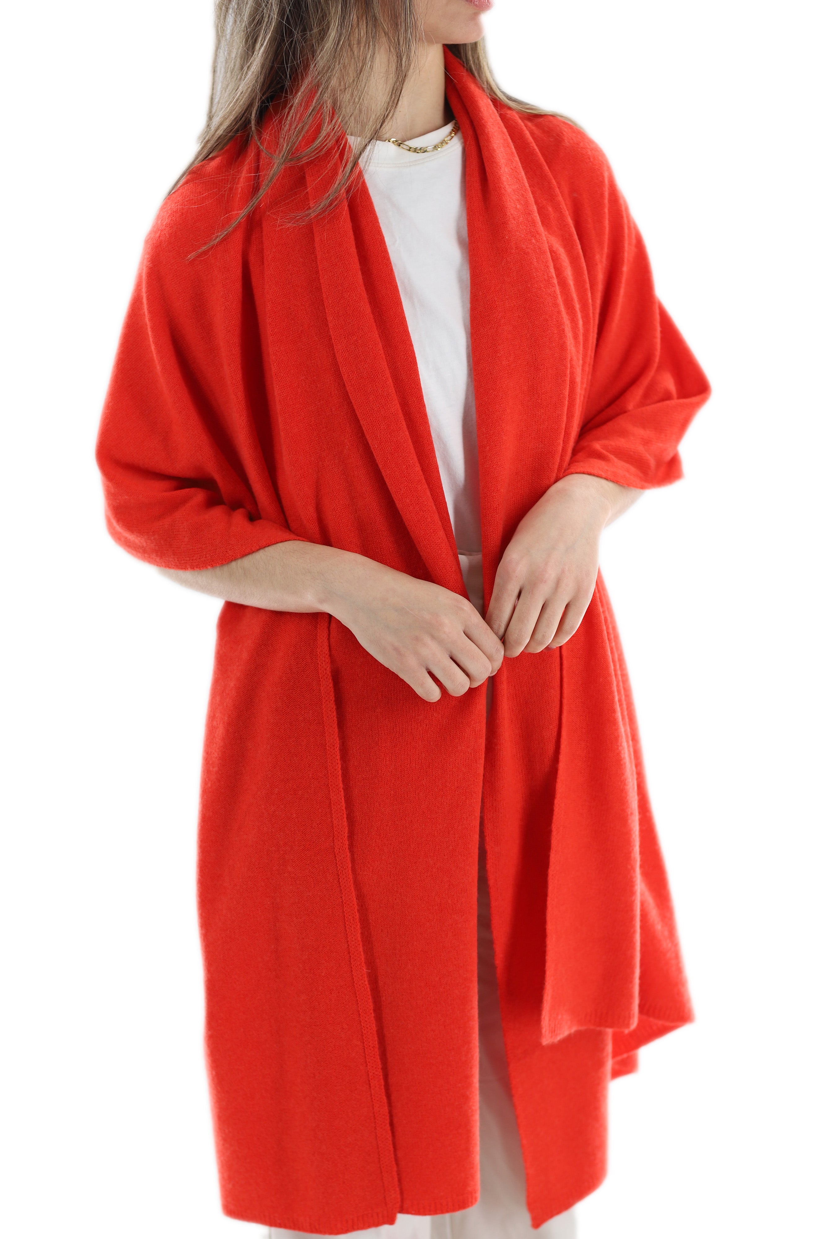 La Fiorentina SUPER SOFT Cashmere Blend Knit Shawl - Orange - Cashmere Wrap - La Fiorentina GC57203T-ORANGE