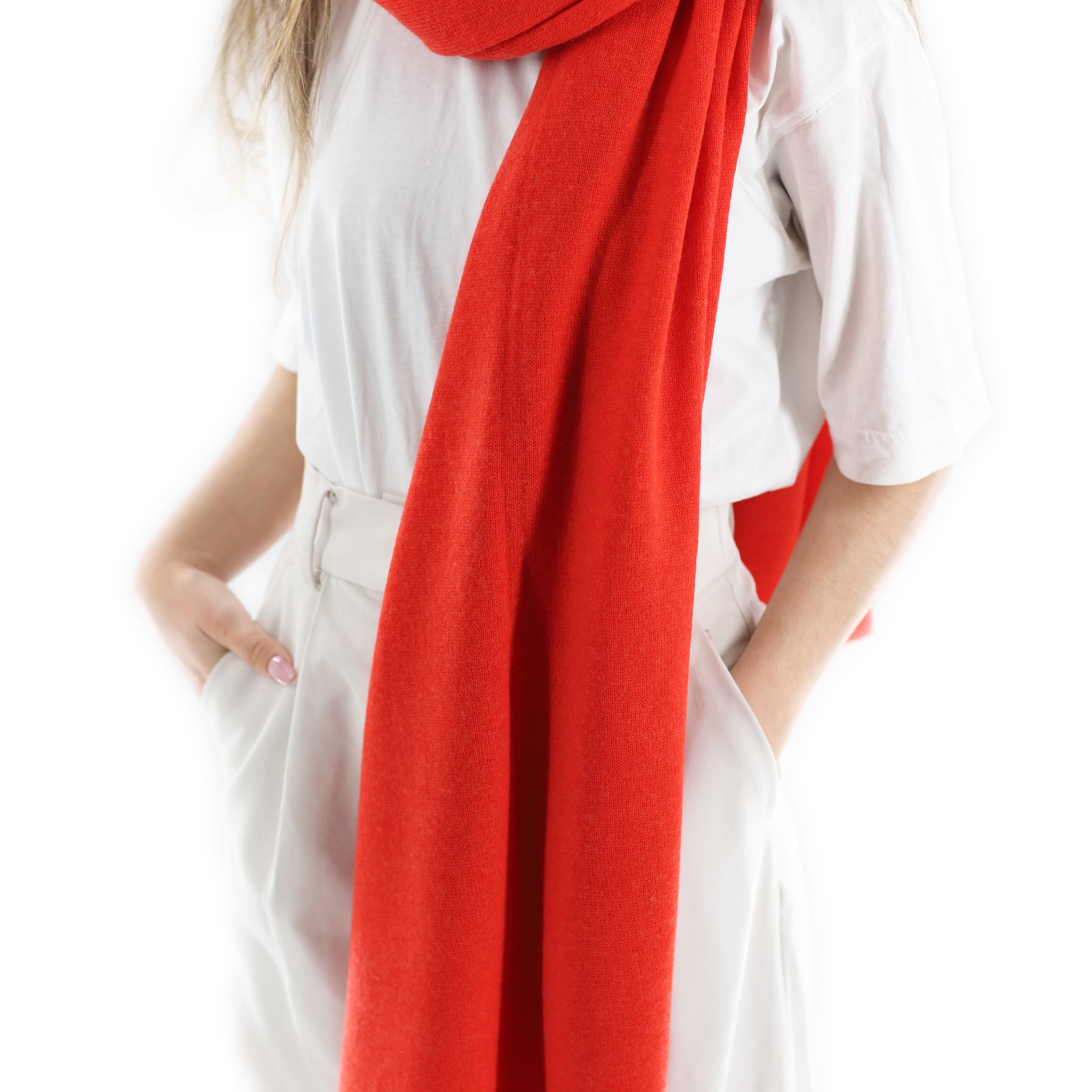 La Fiorentina SUPER SOFT Cashmere Blend Knit Shawl - Orange - Cashmere Wrap - La Fiorentina GC57203T-ORANGE