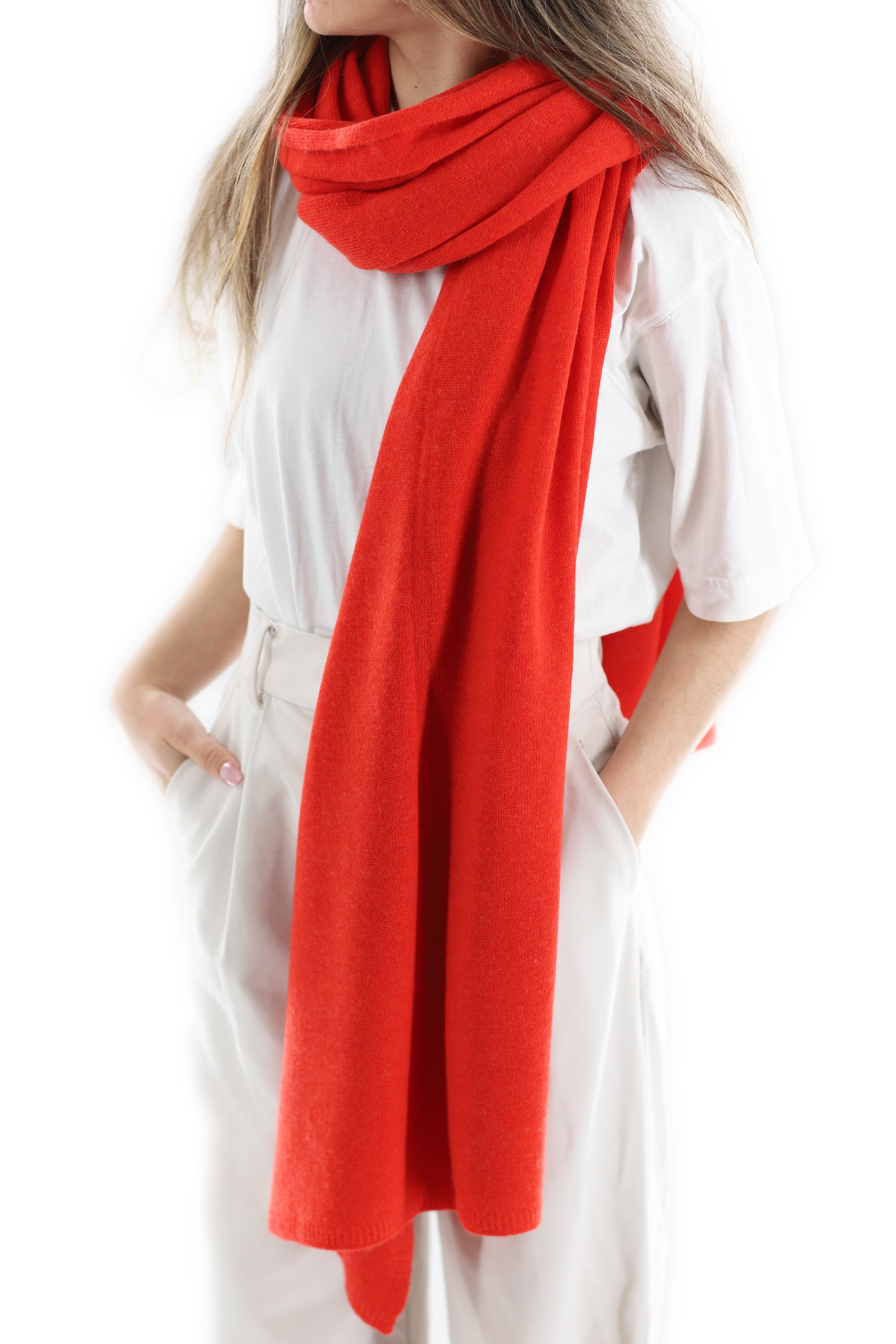 La Fiorentina SUPER SOFT Cashmere Blend Knit Shawl - Orange - Cashmere Wrap - La Fiorentina GC57203T-ORANGE