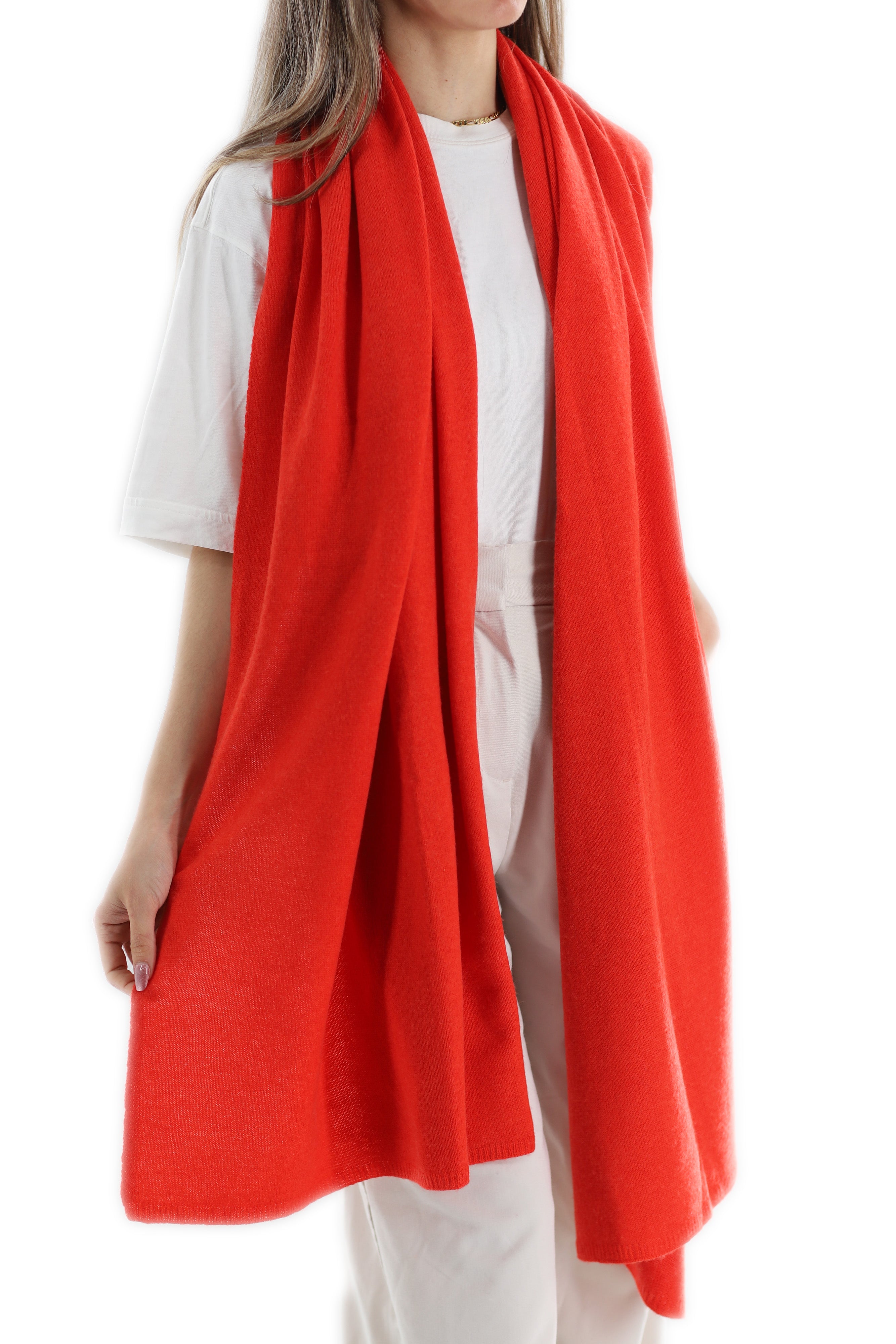 La Fiorentina SUPER SOFT Cashmere Blend Knit Shawl - Orange - Cashmere Wrap - La Fiorentina GC57203T-ORANGE
