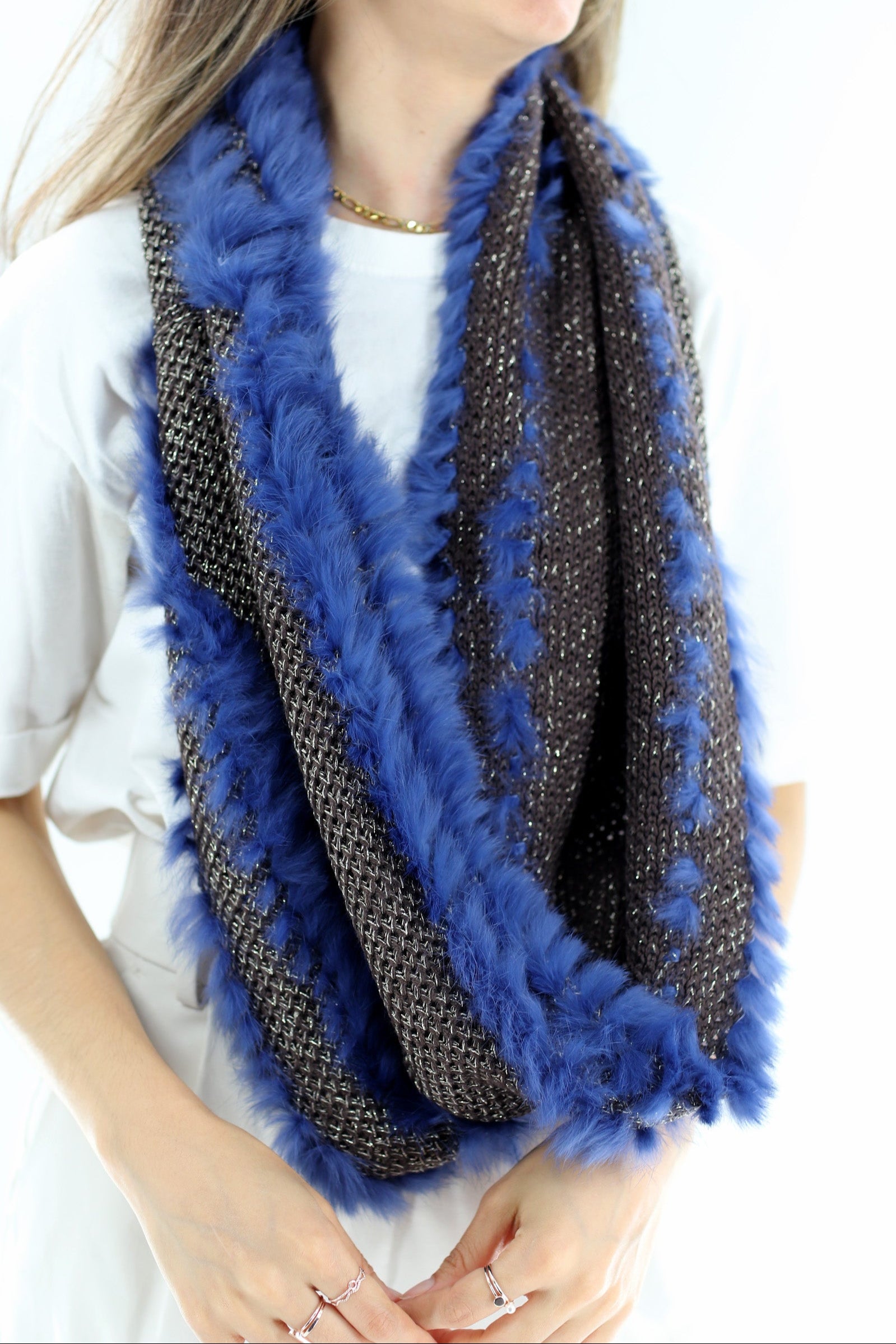 Rabbit Trim Infinity Scarf - Topaz