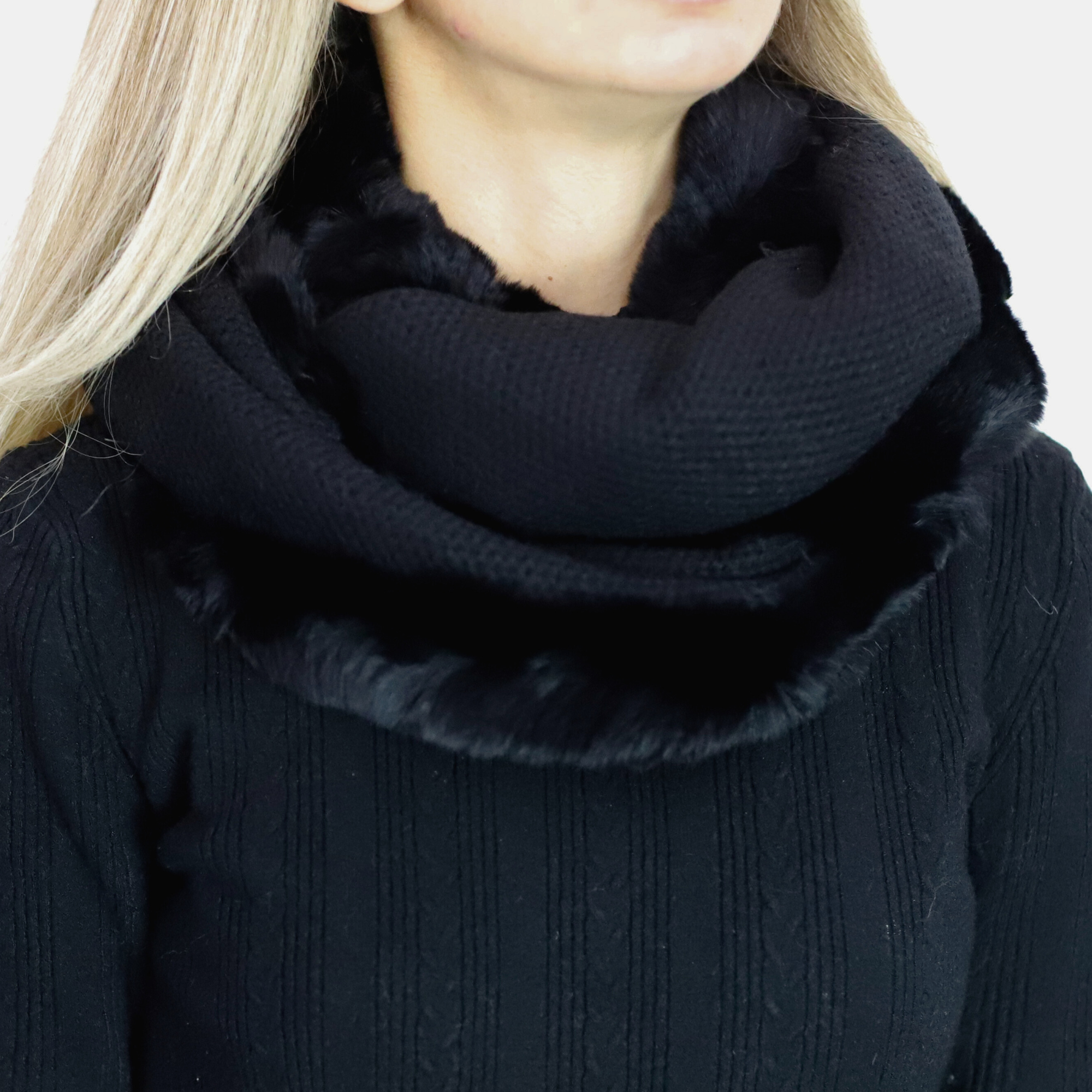 Luxurious Honeycomb Rex Rabbit Fur Scarf - Black - One Size - Infinity Scarf - La Fiorentina NF135120-R-BLACK