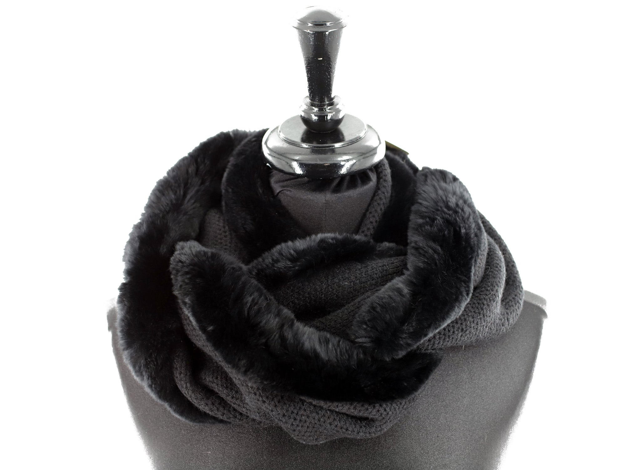 Luxurious Honeycomb Rex Rabbit Fur Scarf - Black - One Size - Infinity Scarf - La Fiorentina NF135120-R-BLACK