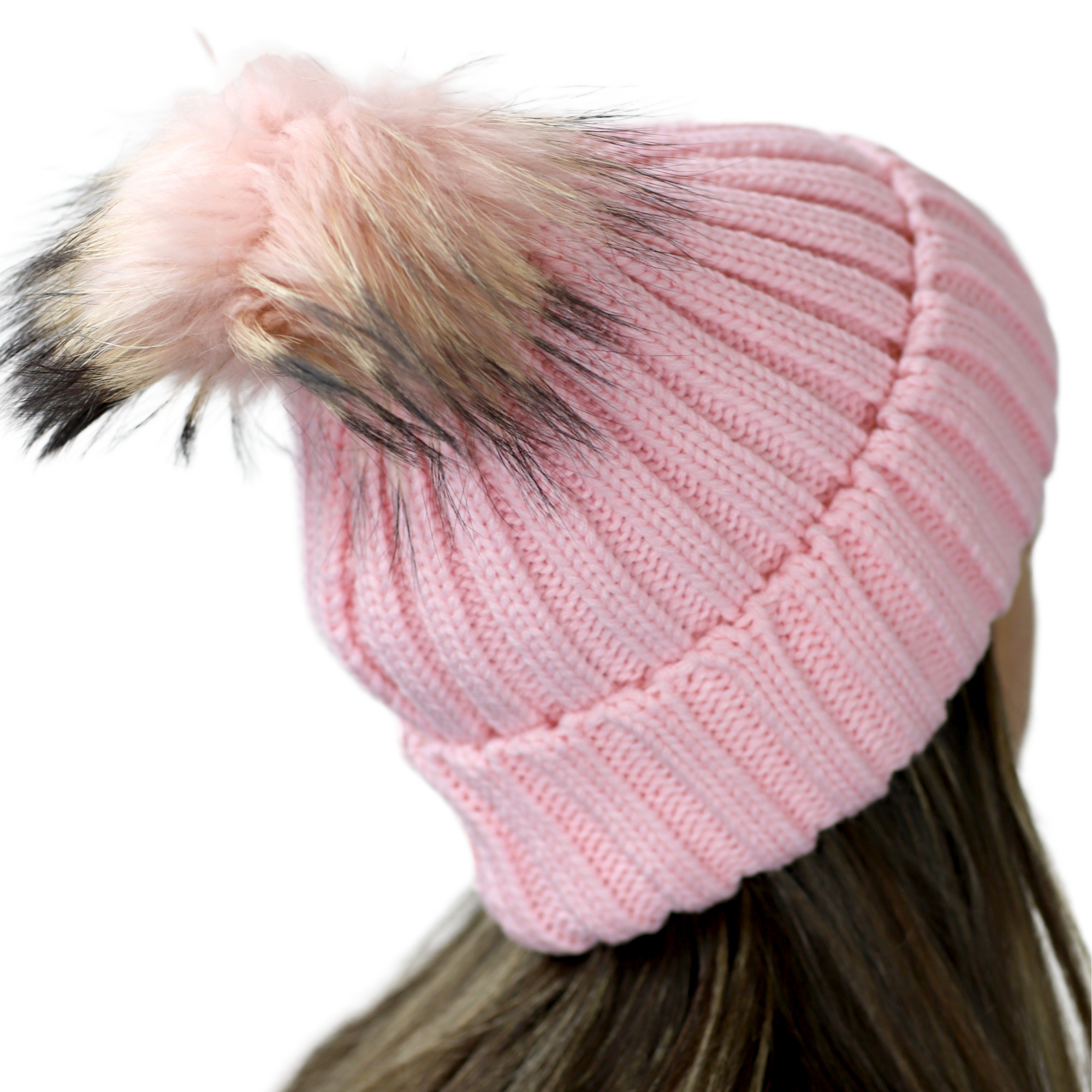 KNITTED HAT WITH FUR POM - BLACK - Hat - La Fiorentina, Blush NF16AC0
