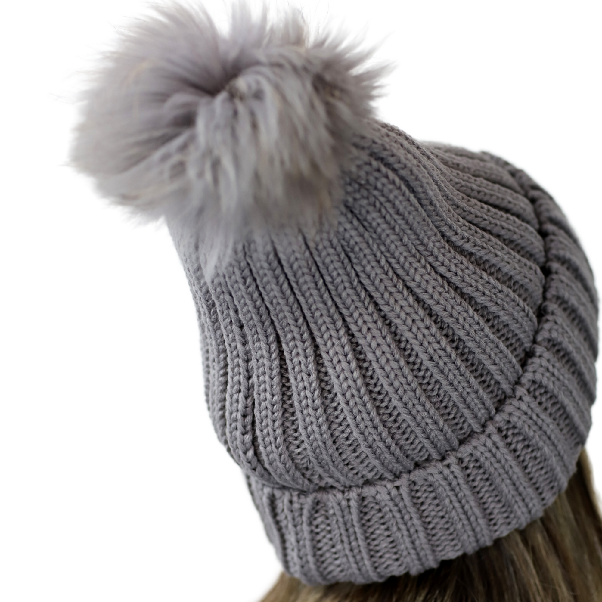 KNITTED HAT WITH FUR POM - BLACK - Hat - La Fiorentina, Gray NF16AC0