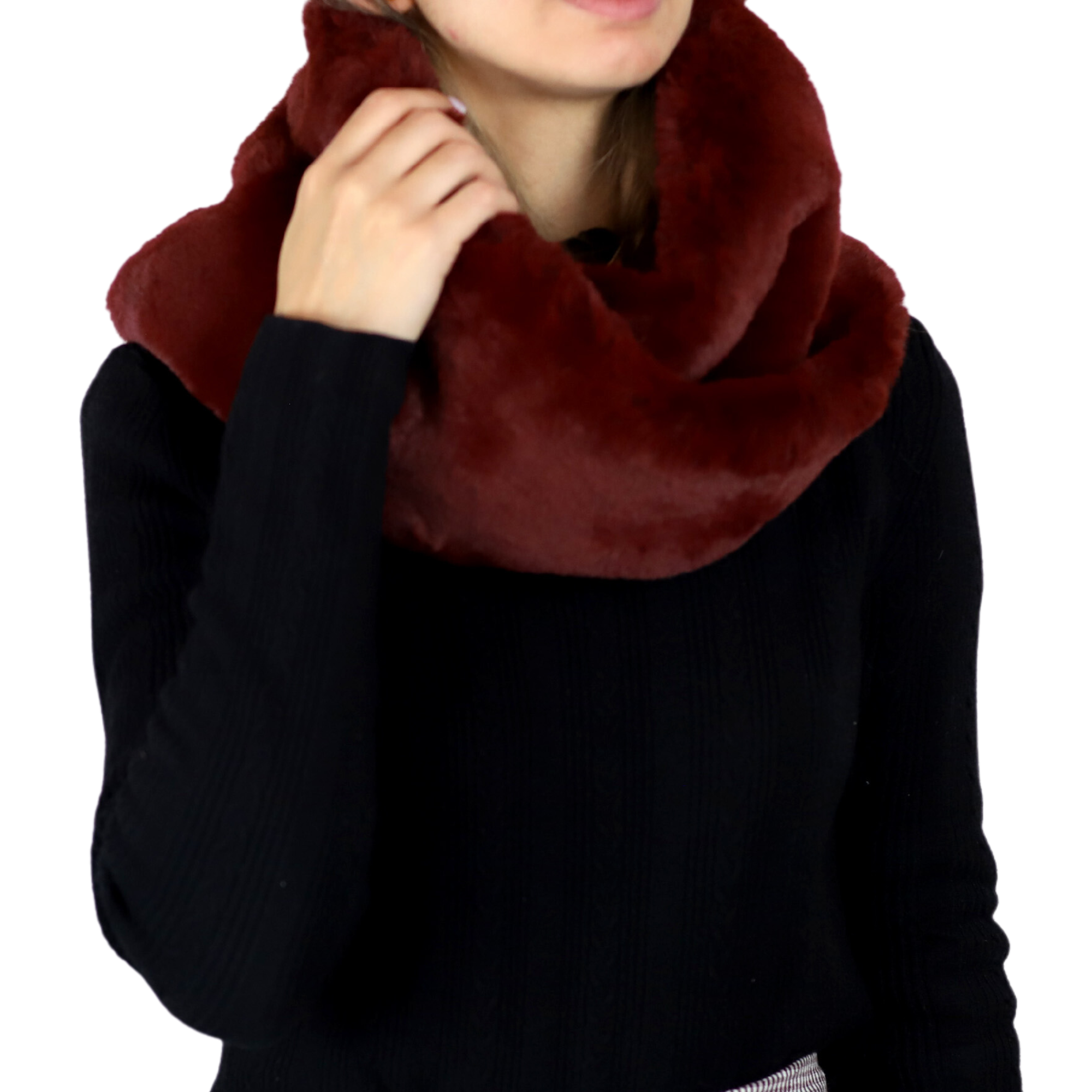 Faux Fur Infinity Scarf - Burgundy - Infinity Scarf - La Fiorentina NF16ST65-BURGUNDY