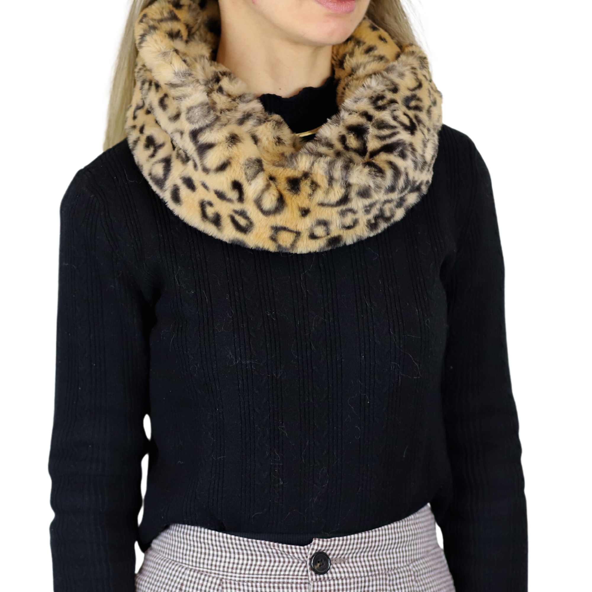 Faux Fur Infinity Scarf - Leopard - Infinity Scarf - La Fiorentina NF16ST65-LEOPARD