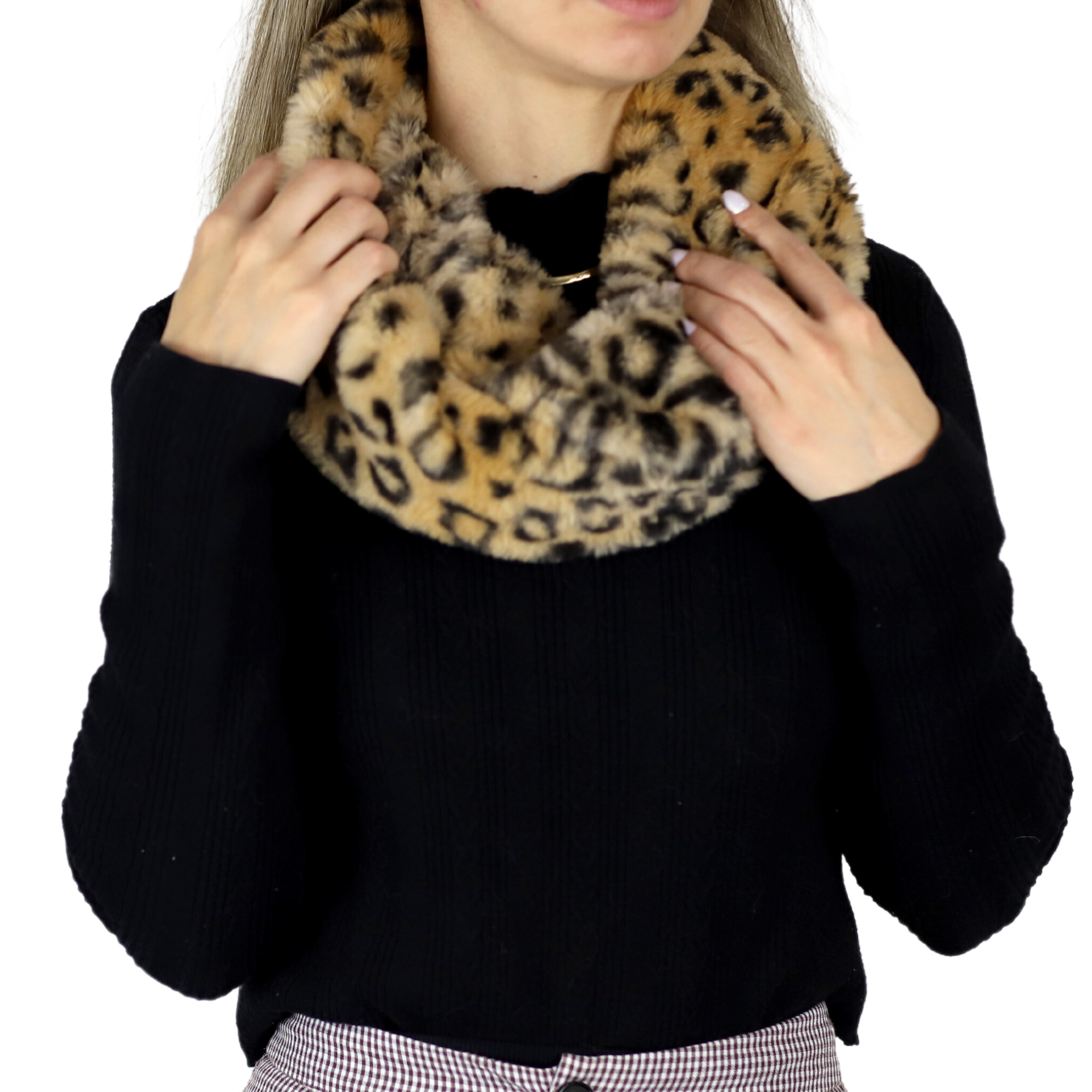 Faux Fur Infinity Scarf - Leopard - Infinity Scarf - La Fiorentina NF16ST65-LEOPARD
