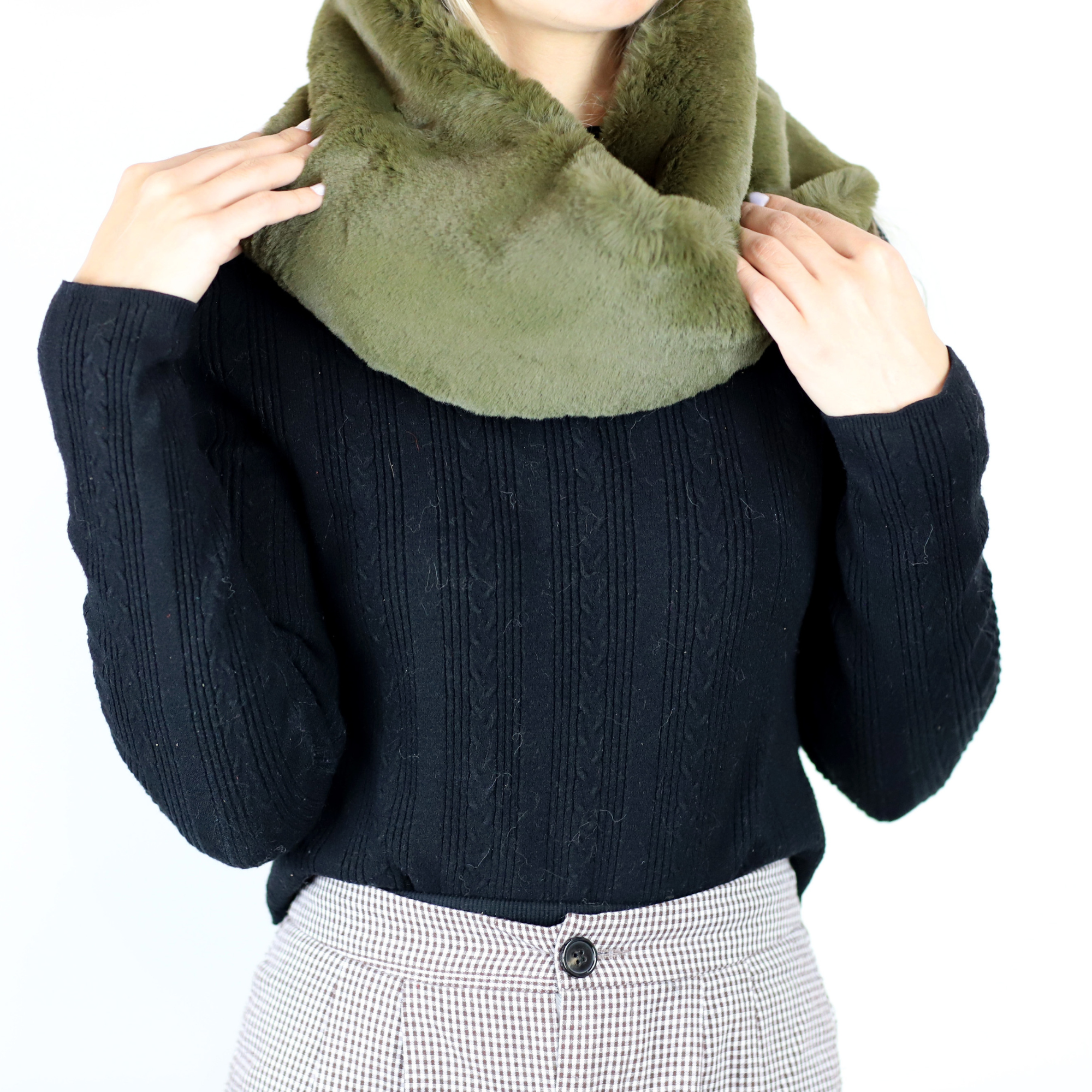 Faux Fur Infinity Scarf - Olive - Infinity Scarf - La Fiorentina NF16ST65-OLIVE