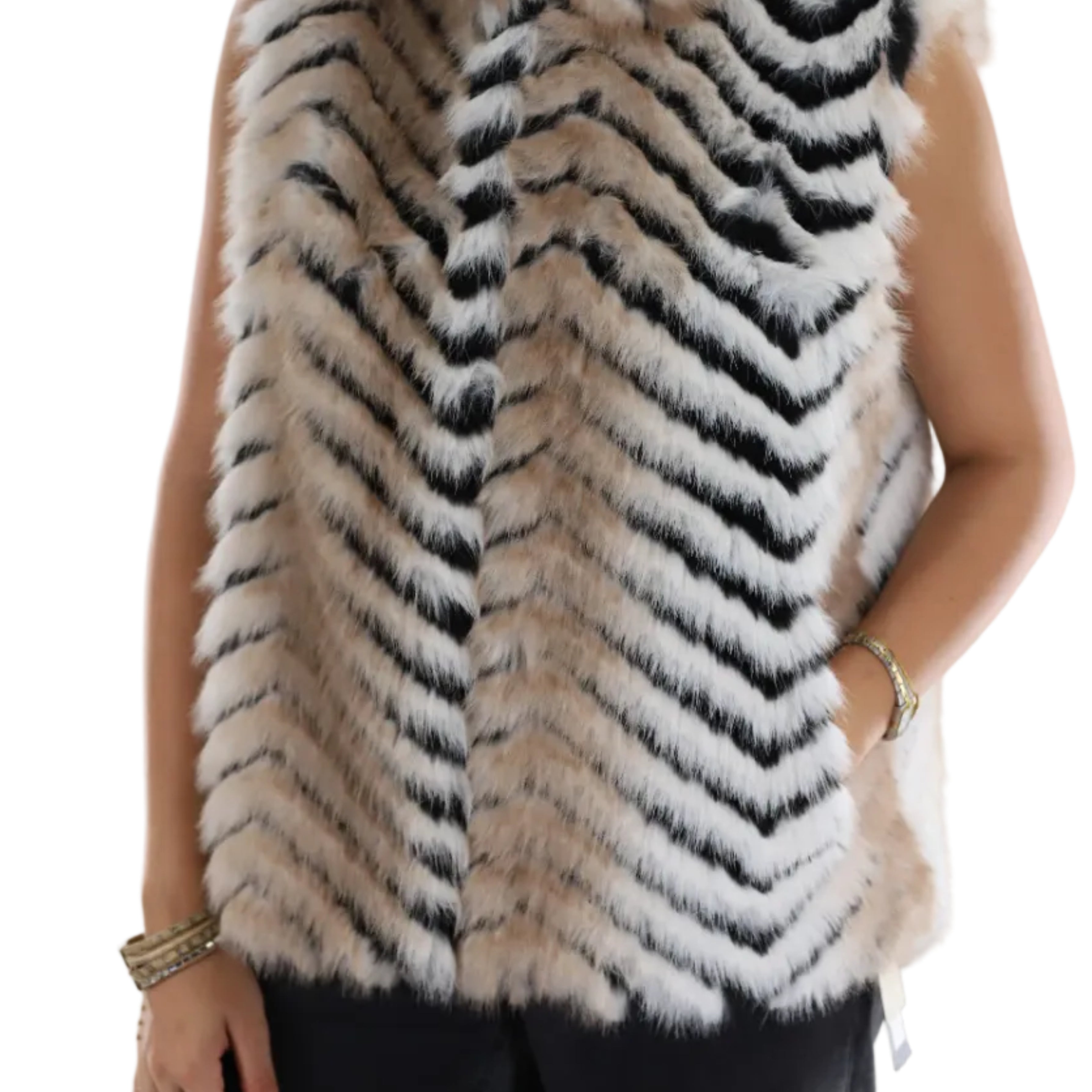 Two Tone Striped Vest - NF362308 - Faux Fur Vest - La Fiorentina