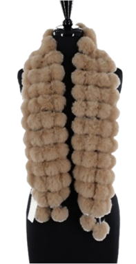 Faux Fur Poms Muffler - Camel -  - La Fiorentina R200-F14-FAUX