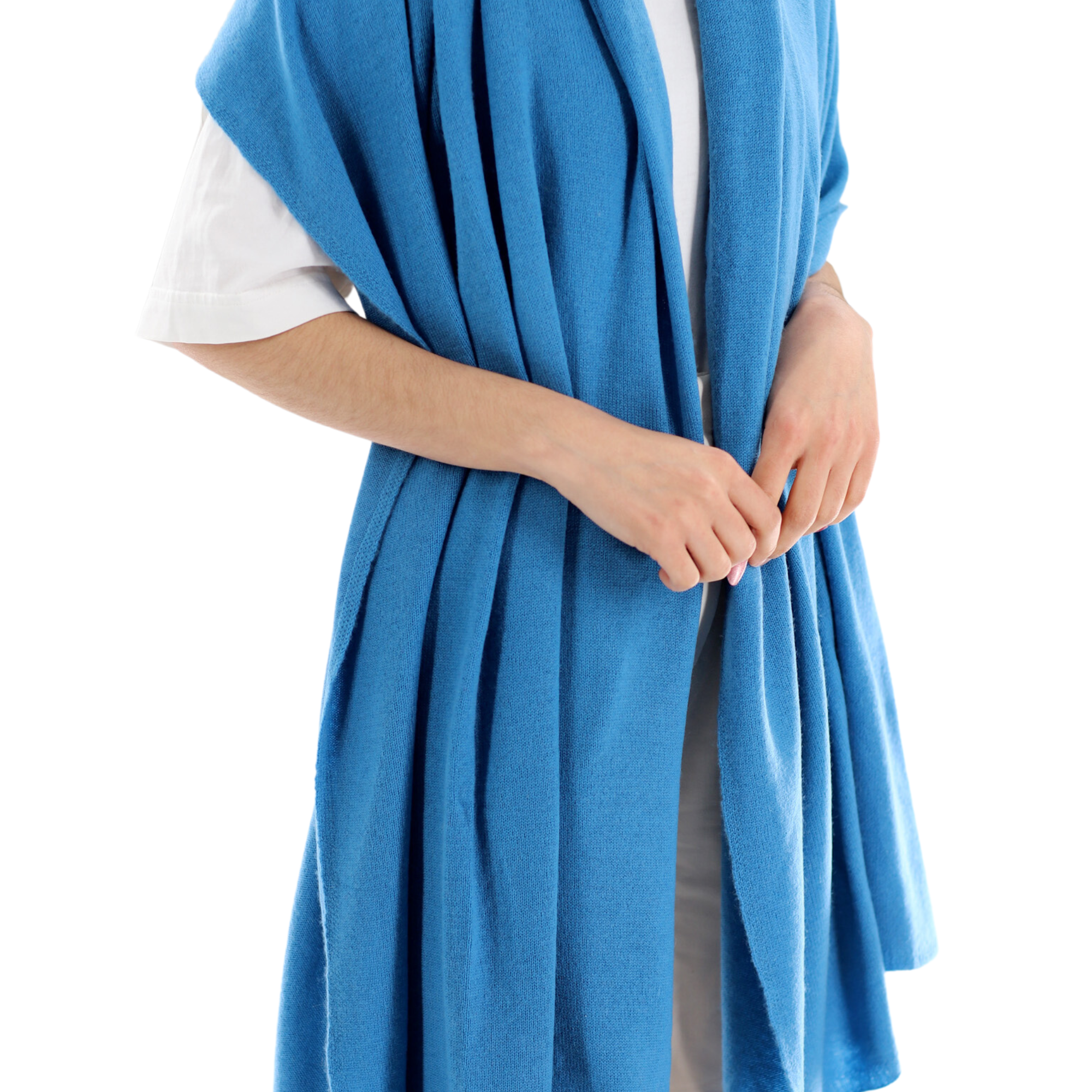 La Fiorentina SUPER SOFT Blue Cashmere Blend Knit Shawl (28x80) - Cashmere Wrap - La Fiorentina GC57203T-BLUE