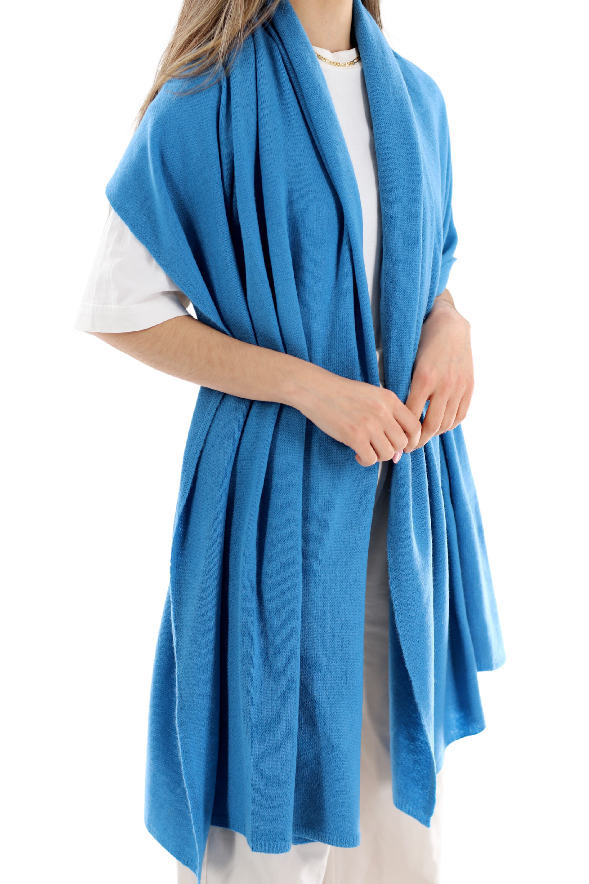 La Fiorentina SUPER SOFT Blue Cashmere Blend Knit Shawl (28x80) - Cashmere Wrap - La Fiorentina GC57203T-BLUE