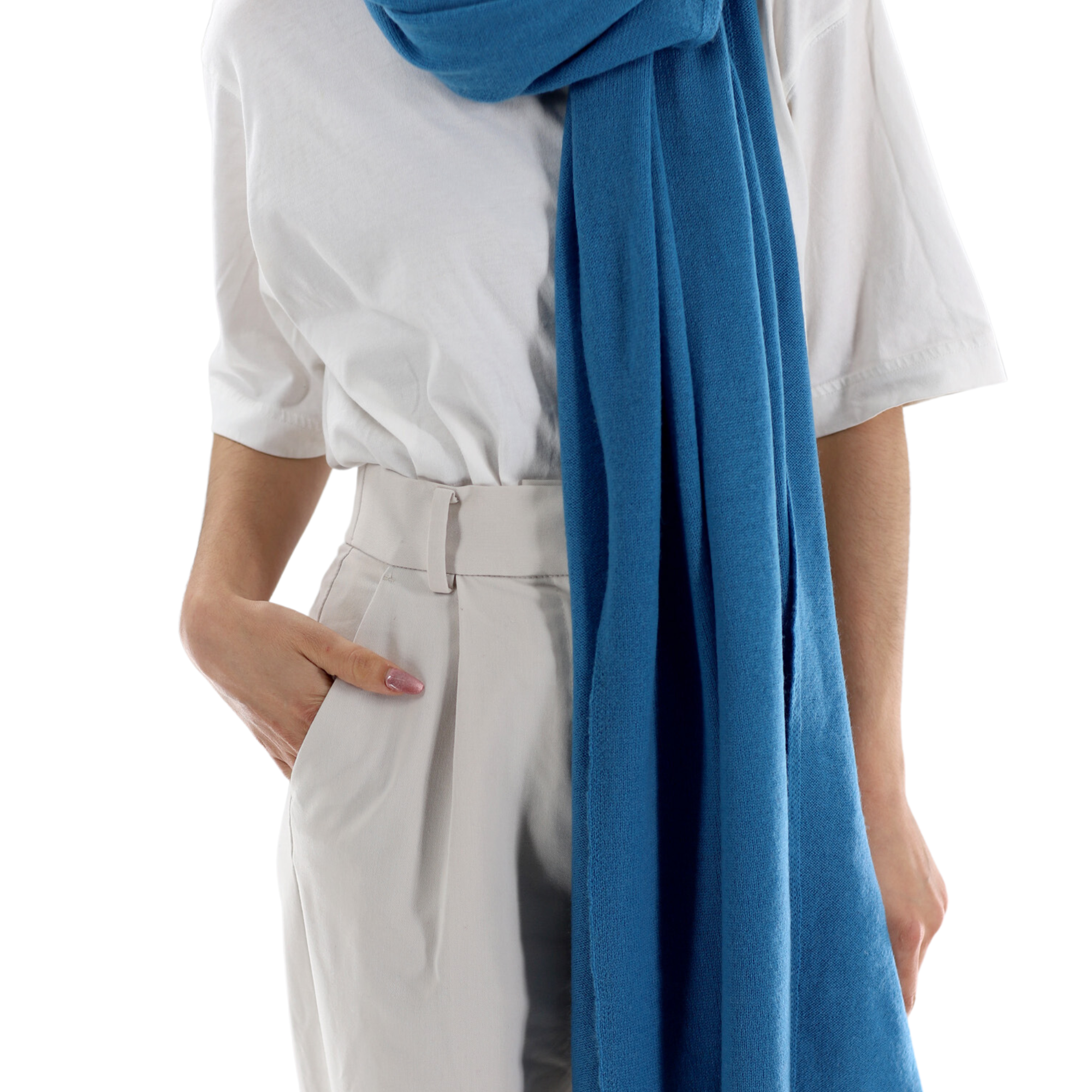 La Fiorentina SUPER SOFT Blue Cashmere Blend Knit Shawl (28x80) - Cashmere Wrap - La Fiorentina GC57203T-BLUE