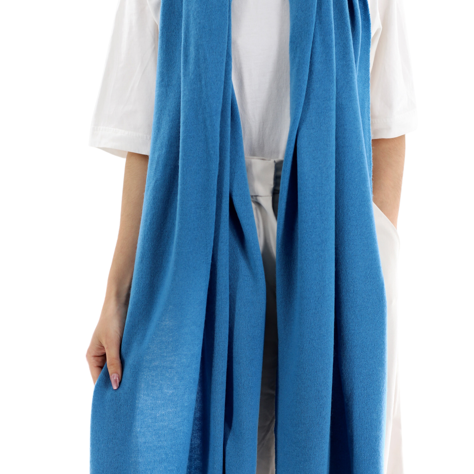 La Fiorentina SUPER SOFT Blue Cashmere Blend Knit Shawl (28x80) - Cashmere Wrap - La Fiorentina GC57203T-BLUE