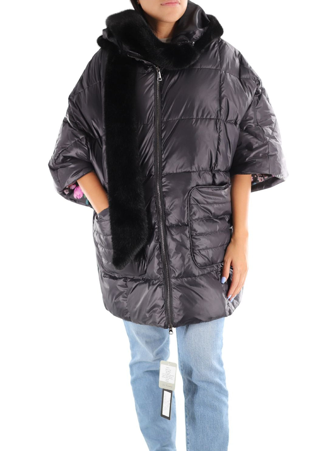 Puffer jacket with faux fur scarf