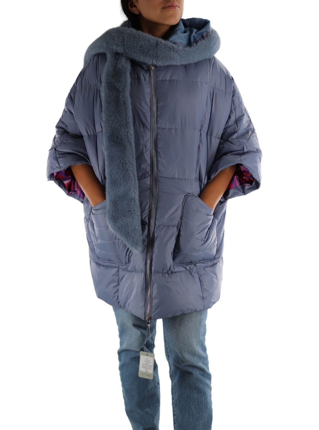 Puffer jacket with faux fur scarf