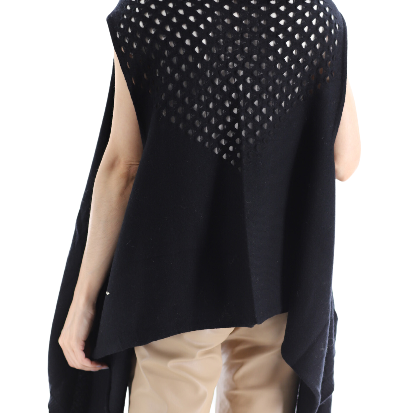 La Fiorentina Knitted Black Vest with Ruffles - Wool/Cashmere Blend - One Size (90 x 146 cm) - Outerwear - La Fiorentina SKM1508-BLACK