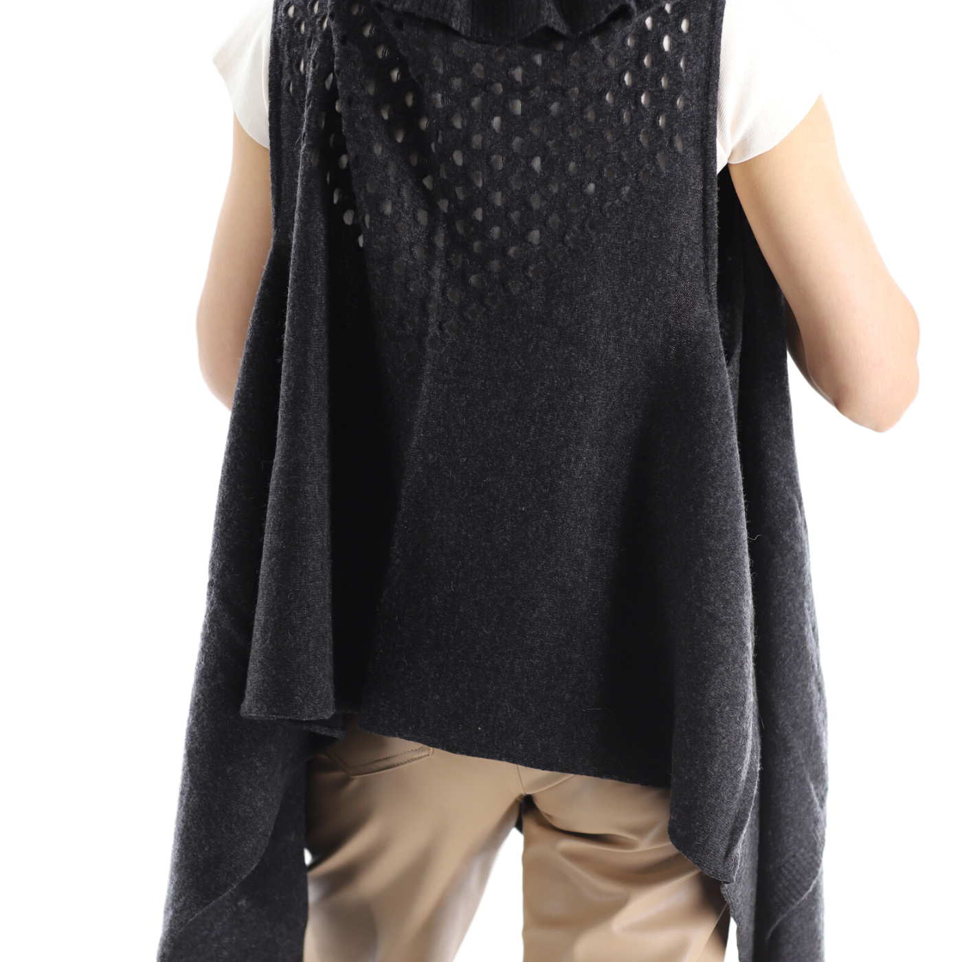 La Fiorentina Knitted Charcoal Grey Vest with Ruffles - Wool/Cashmere Blend - One Size (90 x 146 cm) - Outerwear - La Fiorentina SKM1508-CHARCOALGREY