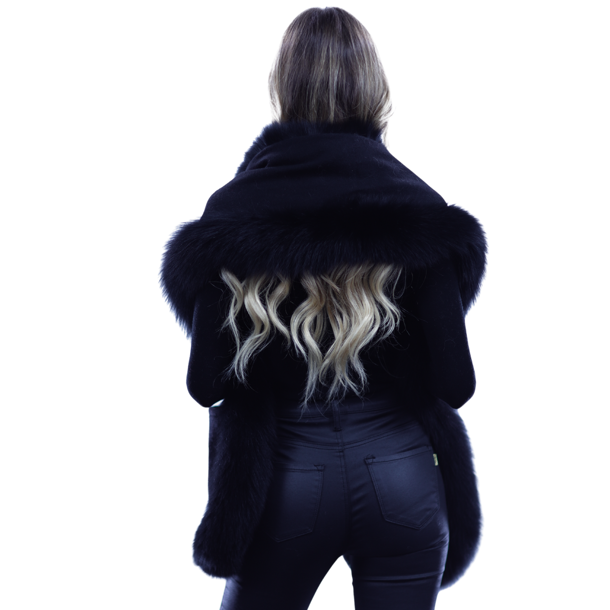 La Fiorentina Luxurious Fox Fur Trim Scarf with Stylish Pocket - One Size - Multiple Colors - Scarf - La Fiorentina, Black SP-52B-ivory