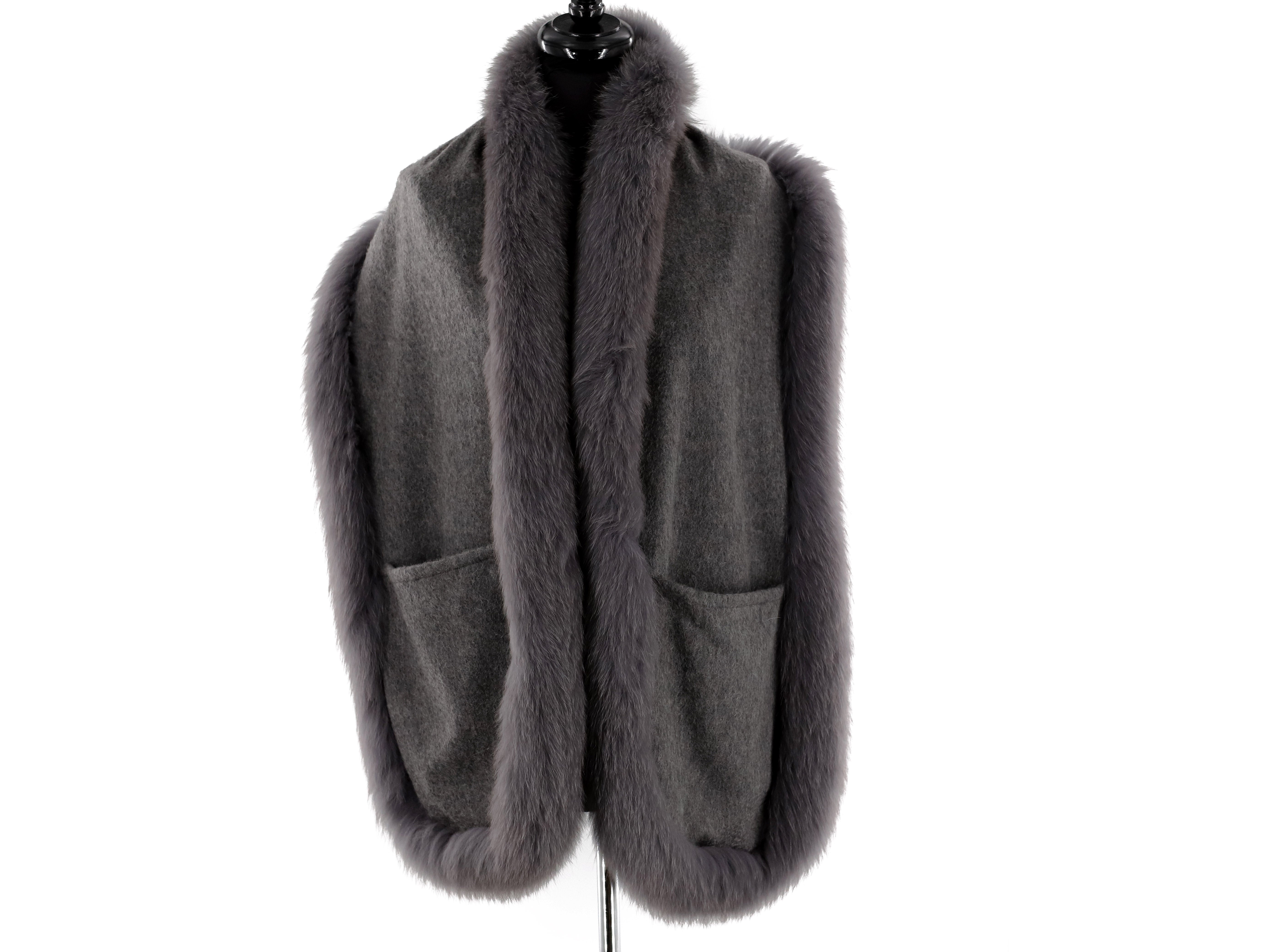 La Fiorentina Luxurious Fox Fur Trim Scarf with Stylish Pocket - One Size - Multiple Colors - Scarf - La Fiorentina, Grey SP-52B-black