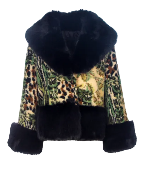 Abstract Print Coat with Faux Fur Trim- 020-CAM25613 - Outerwear - La Fiorentina