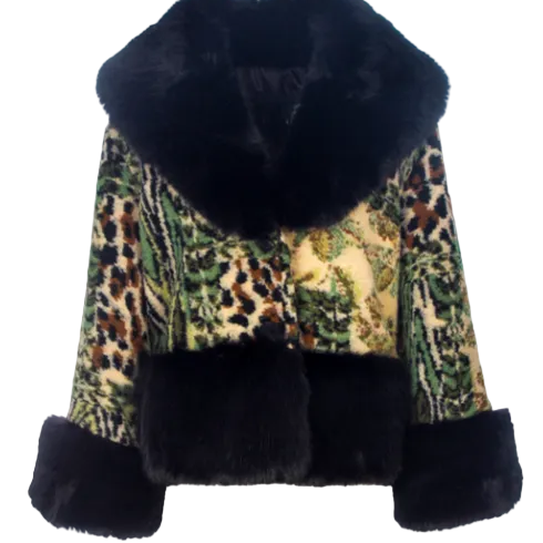 Abstract Print Coat with Faux Fur Trim- 020-CAM25613 - Outerwear - La Fiorentina