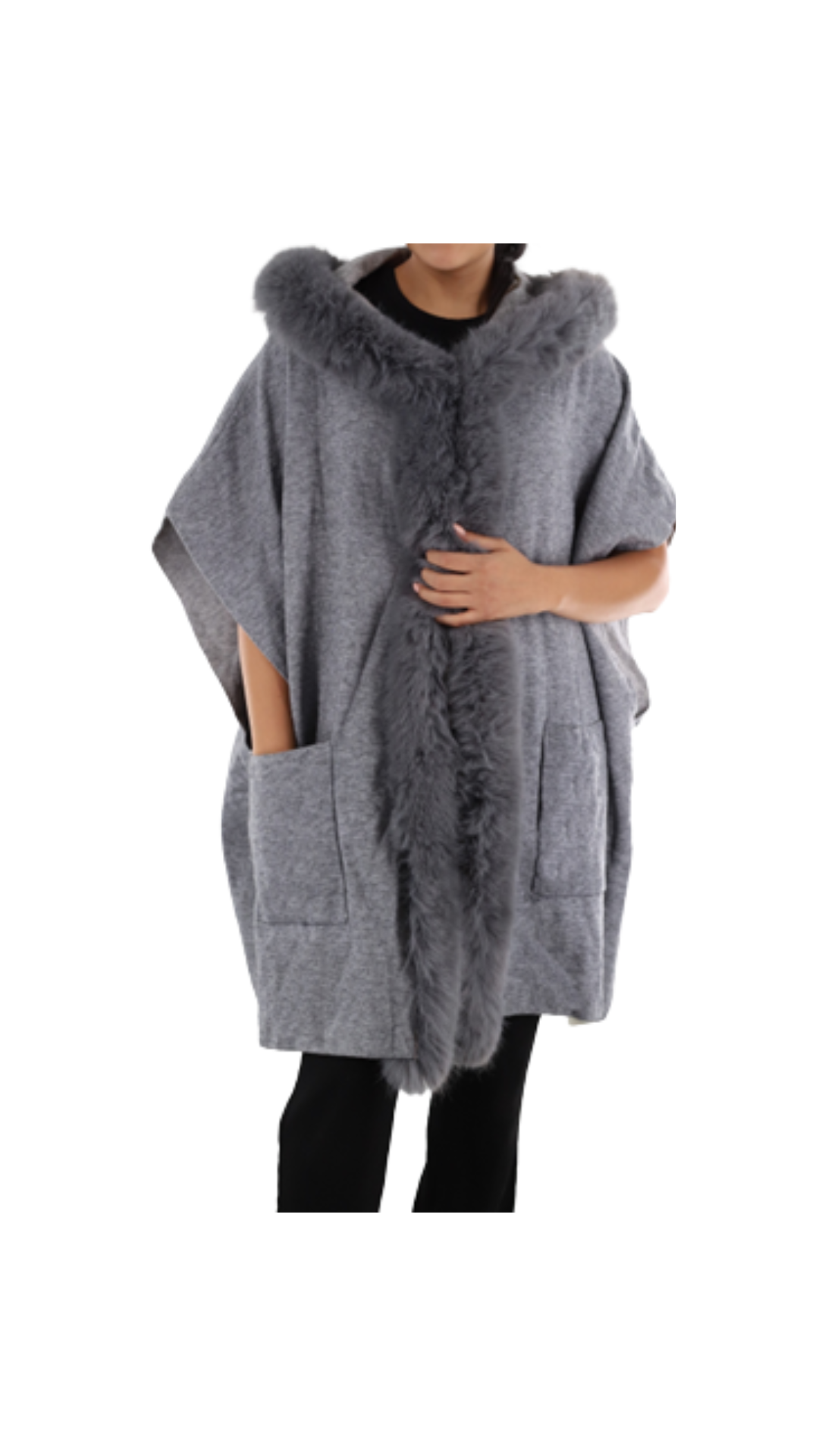 Wrap with Hood/ Faux Fur Trim