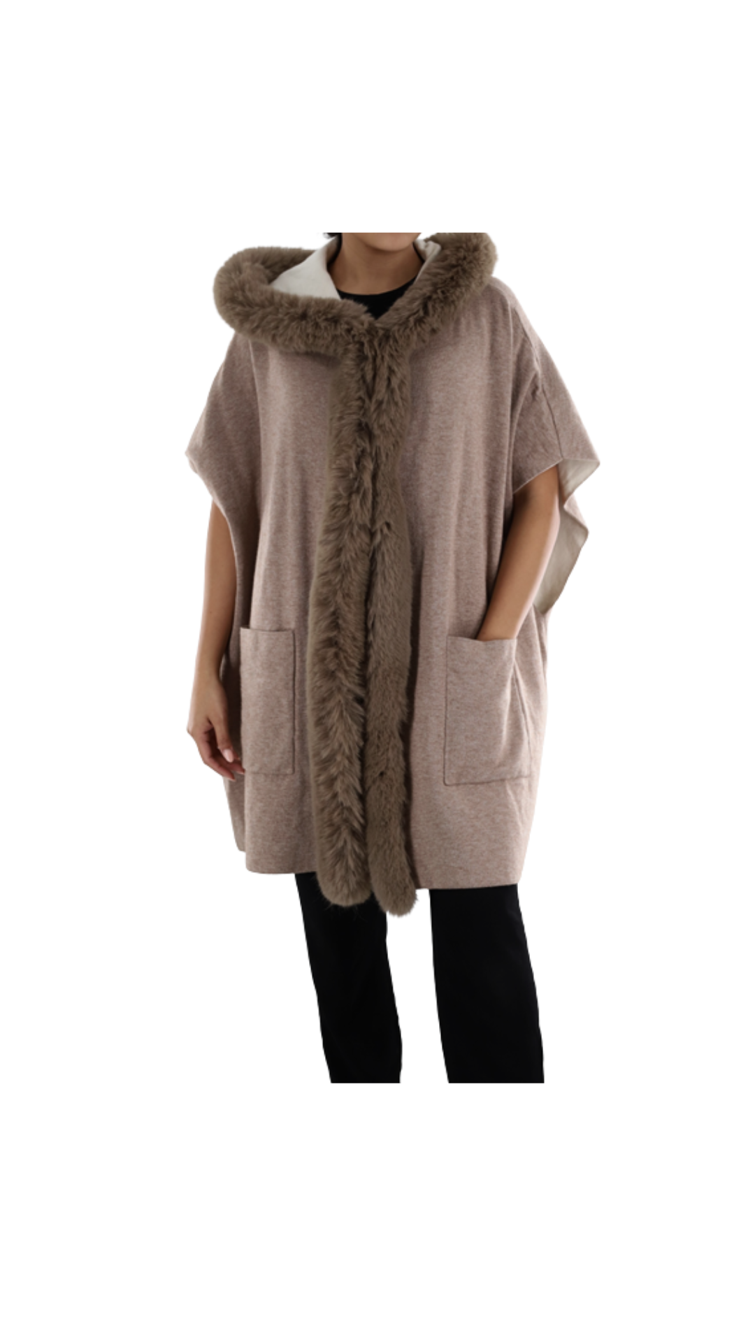 Wrap with Hood/ Faux Fur Trim