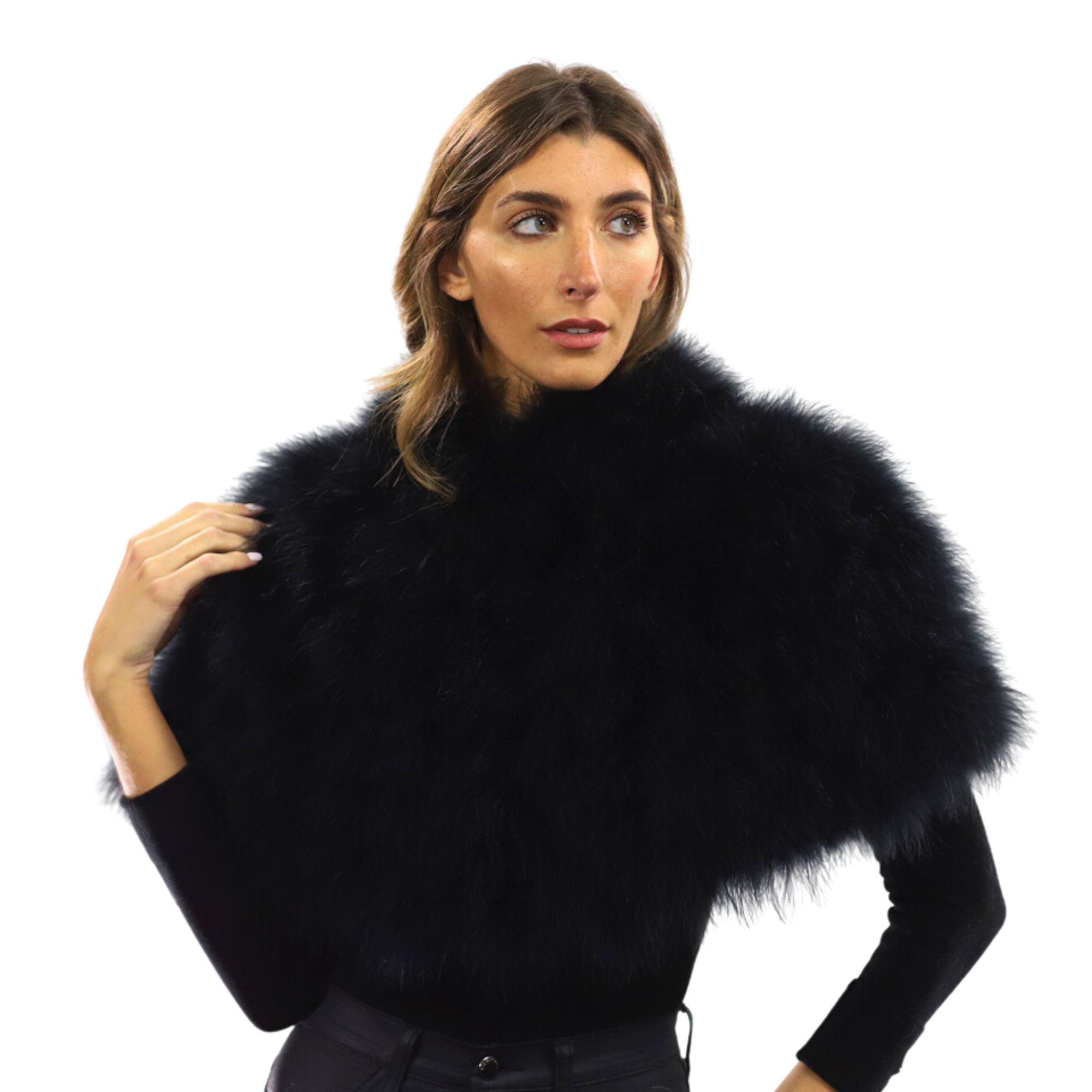 Elegant Shoulder Feathery Cape - Black & Light Blue - Cape - La Fiorentina TFK201-LBLUE