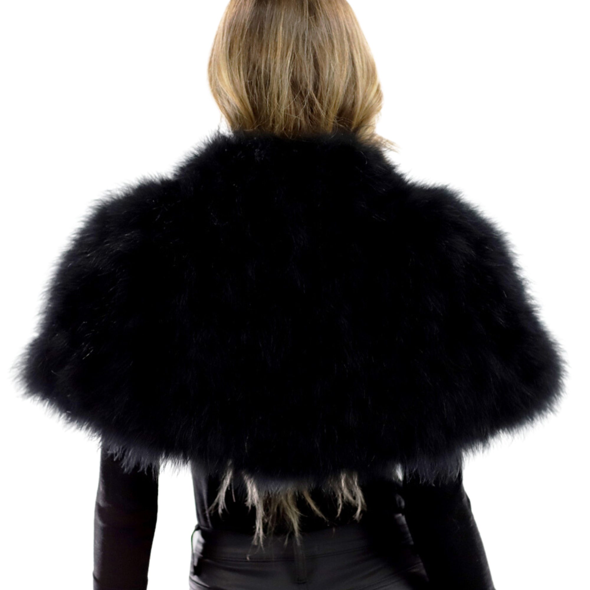 Elegant Shoulder Feathery Cape - Black & Light Blue - Cape - La Fiorentina TFK201-BLACK