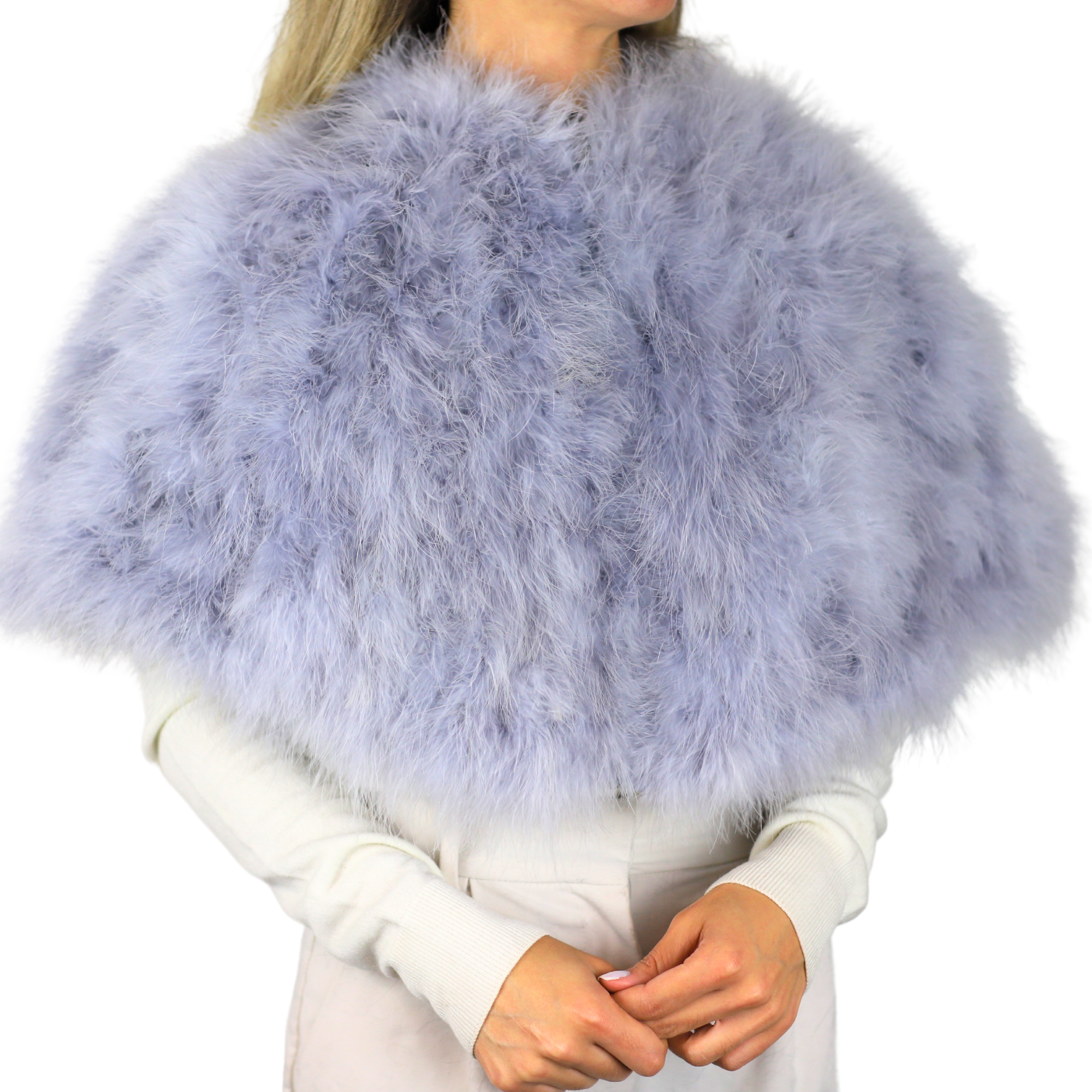 Elegant Shoulder Feathery Cape - Black & Light Blue - Cape - La Fiorentina TFK201-BLACK