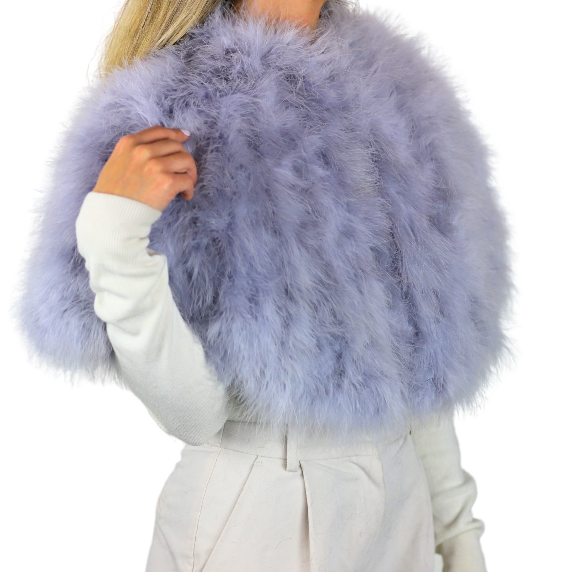 Elegant Shoulder Feathery Cape - Black & Light Blue - Cape - La Fiorentina TFK201-BLACK