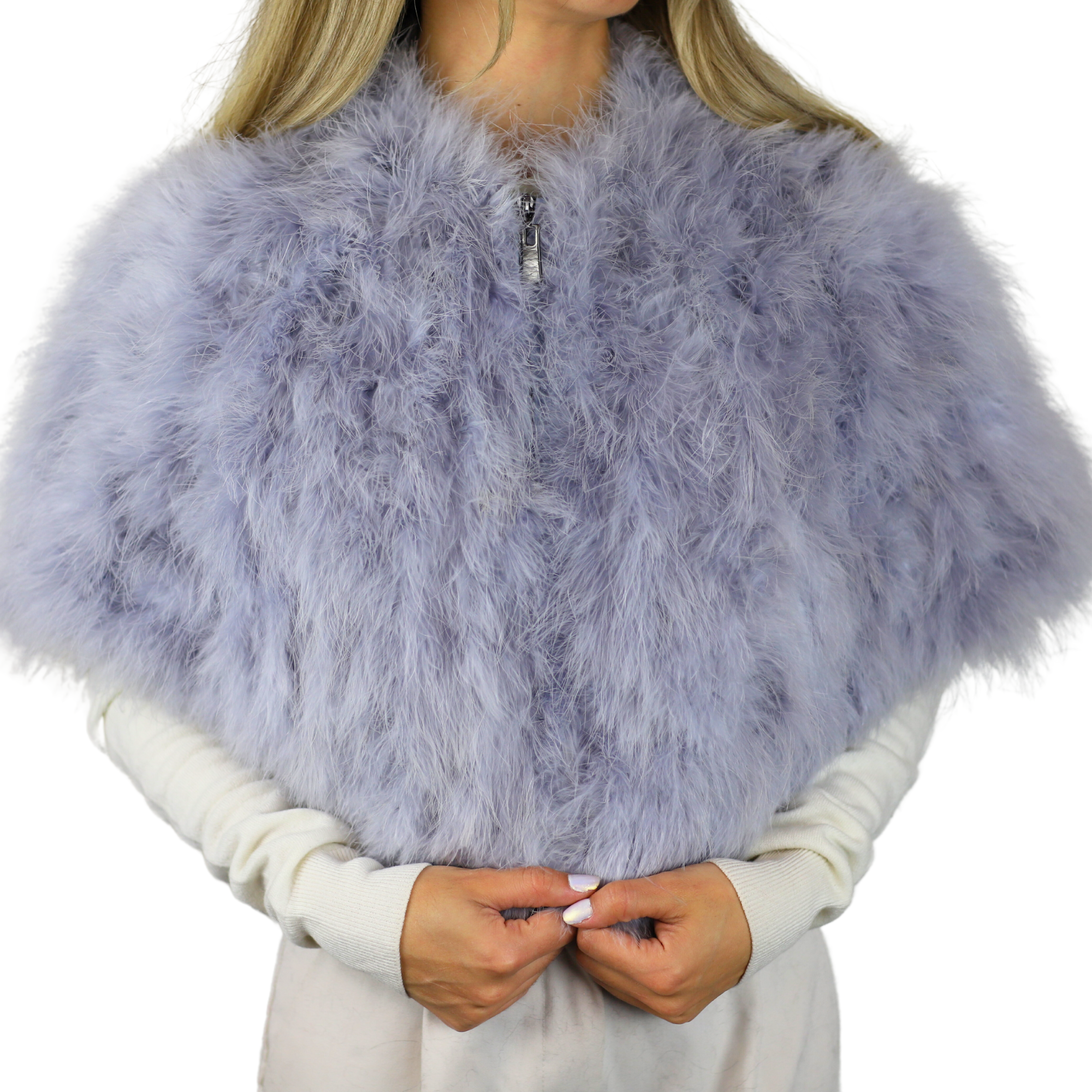 Elegant Shoulder Feathery Cape - Black & Light Blue - Cape - La Fiorentina TFK201-BLACK