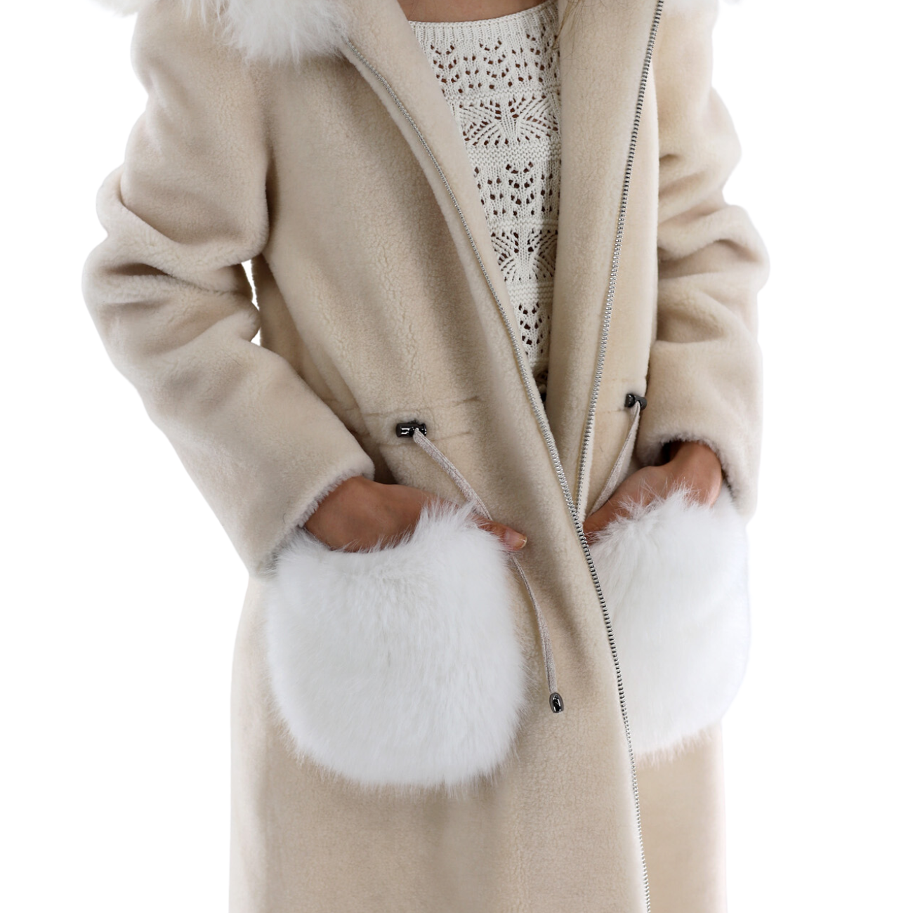 Women's Classic Shearling & Wool Jacket with Sheep Fur - Beige Women's Classic Shearling & Wool Jacket with Sheep Fur - Beige