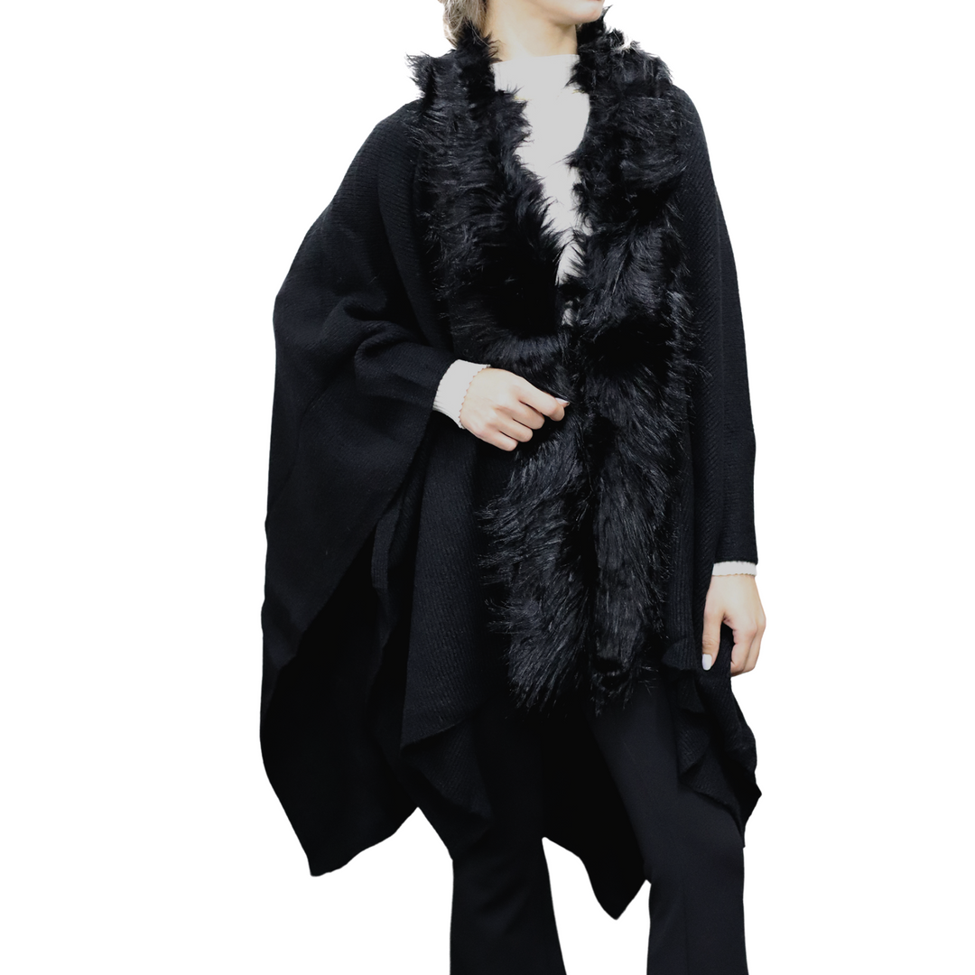 LA FIORENTINA Gray Black Floral Faux Fur Wrap Shawl Scarf shops